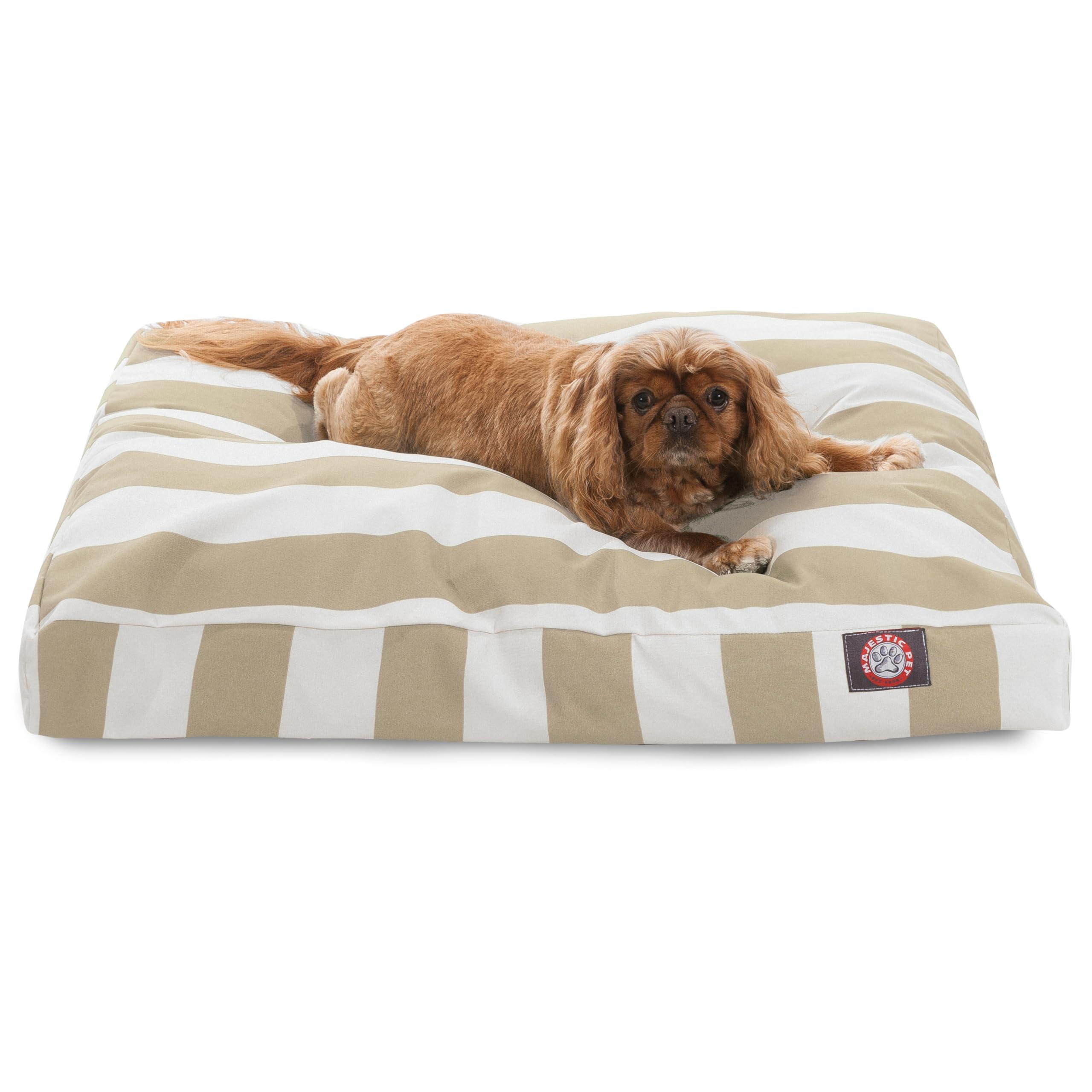 Majestic Pet Stripes Rectangle Medium Dog Bed - Washable, Non-Slip & Comfortable Pet Bed for Crates & Kennels - Removable Cover - Polyester Fiber - Medium Size (Sand Color) - Perfect for Indoor Dog Sleeping, Lounging & Travel Use