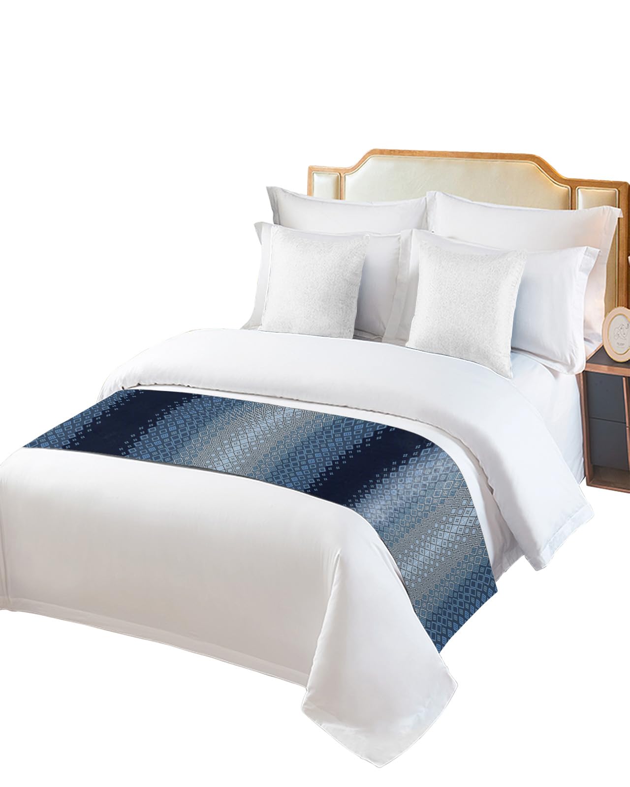 Gradient Blue Bed Runner Scarf - Twin Size Luxury Bed Throw for Twin/Full/Queen/King Beds - Diamond Lattice Modern Abstract Design (71