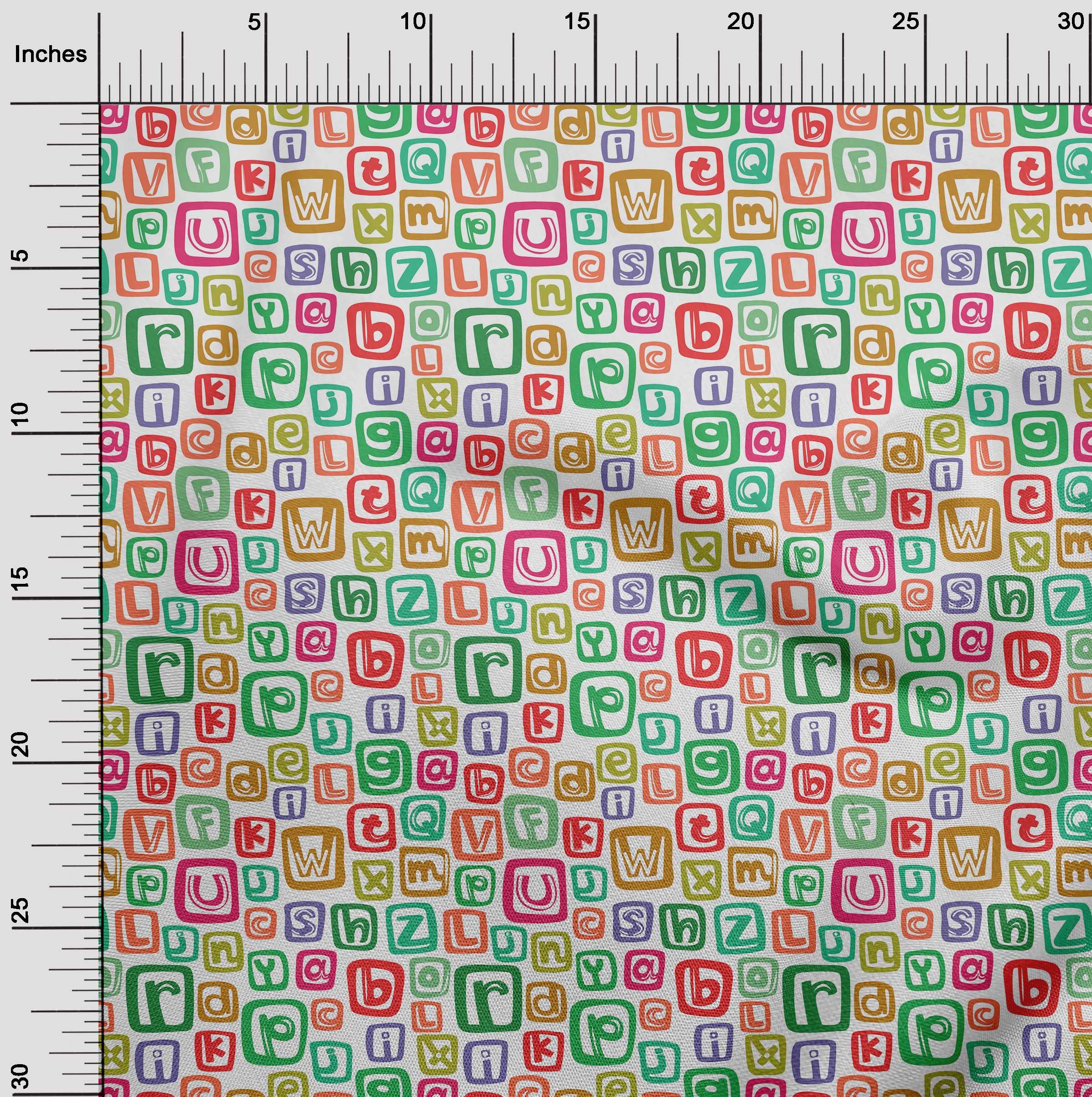 oneOone Viscose Chiffon Green Fabric with Kids Alphabet Print - 42 Inch Wide Sewing Material by The Yard for DIY Clothing, Dresses & Craft Projects