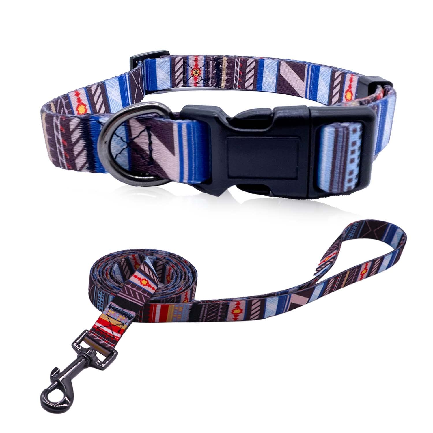 Premium Adjustable Personalized Dog Collar and Leash Set for Small Medium Large Dogs - Durable Pet Safety Training Walking Running Gear - Perfect for Outdoor Adventures, Daily Walks & Obedience Training (Small, Line)