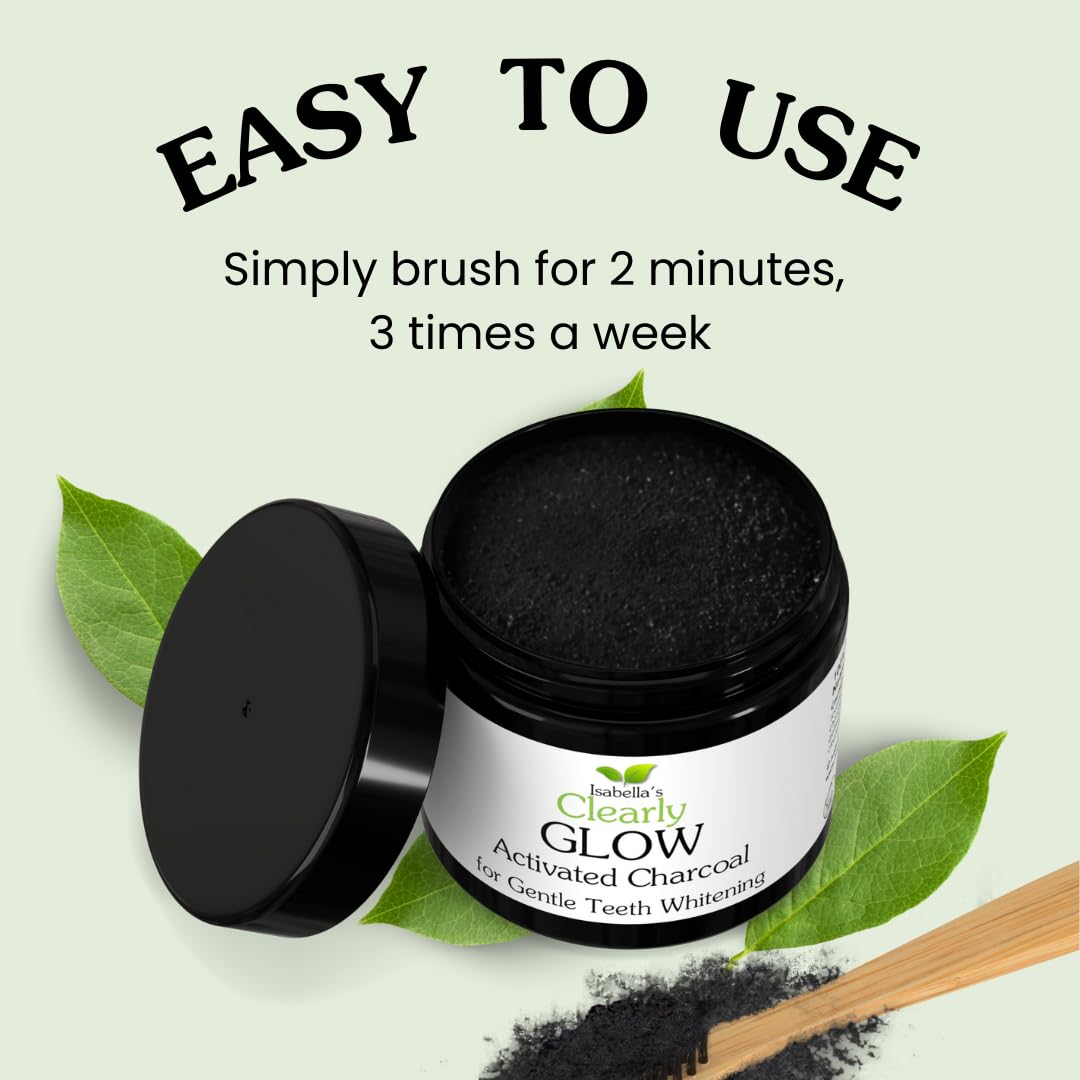 Glow Teeth Whitening Kit (4 Piece) - Activated Charcoal Powder, Bamboo Toothbrush, Copper Tongue Cleaner & Eco Gift Bag | Natural Teeth Whitening Solution for Home Use, Travel & Gifting