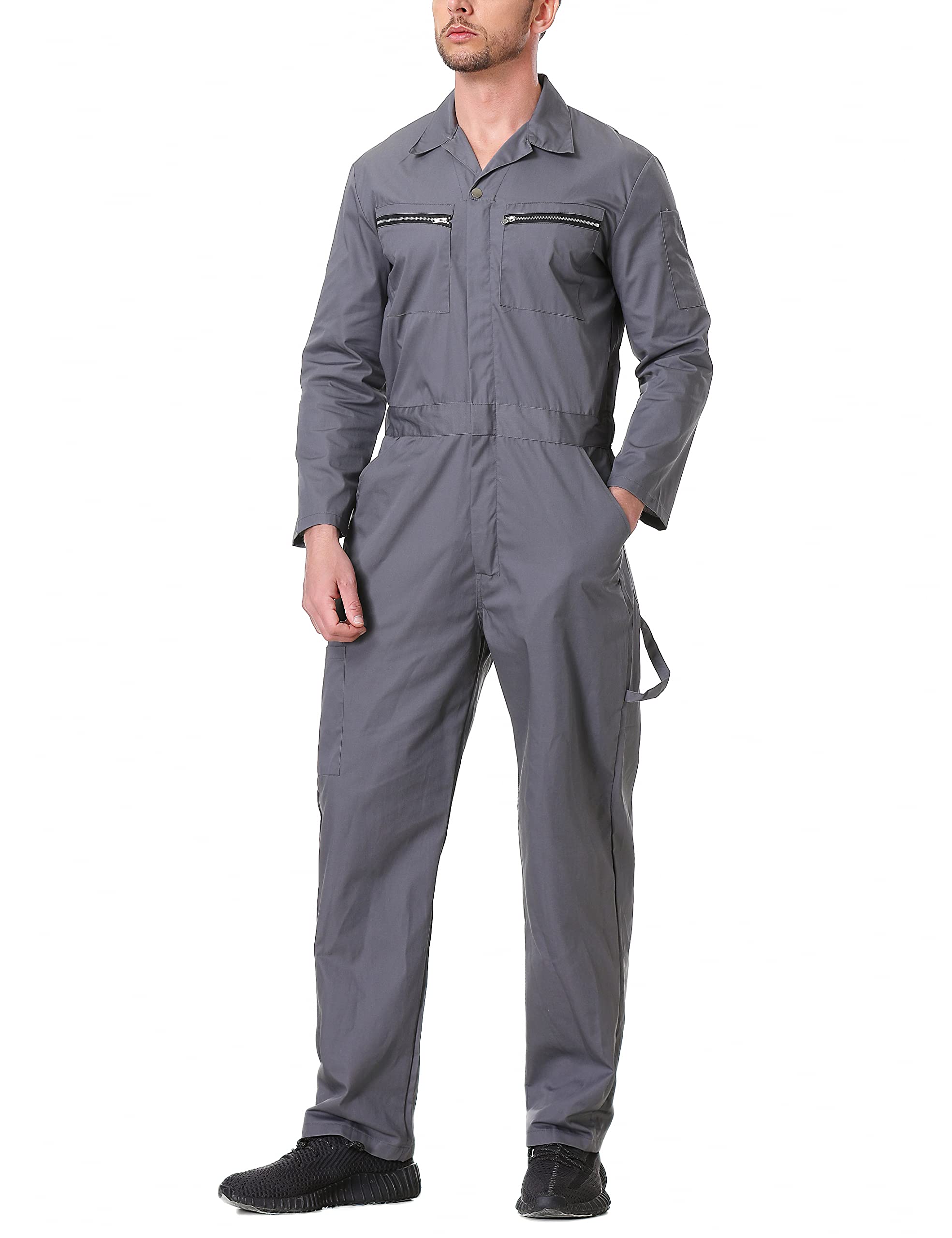 TopTie Men's Long Sleeve Coverall Work Jumpsuit - Durable Mechanic Uniform with Zipper Pockets & Action Back Design for Comfort | Ideal for Auto Repair, Construction & Industrial Work