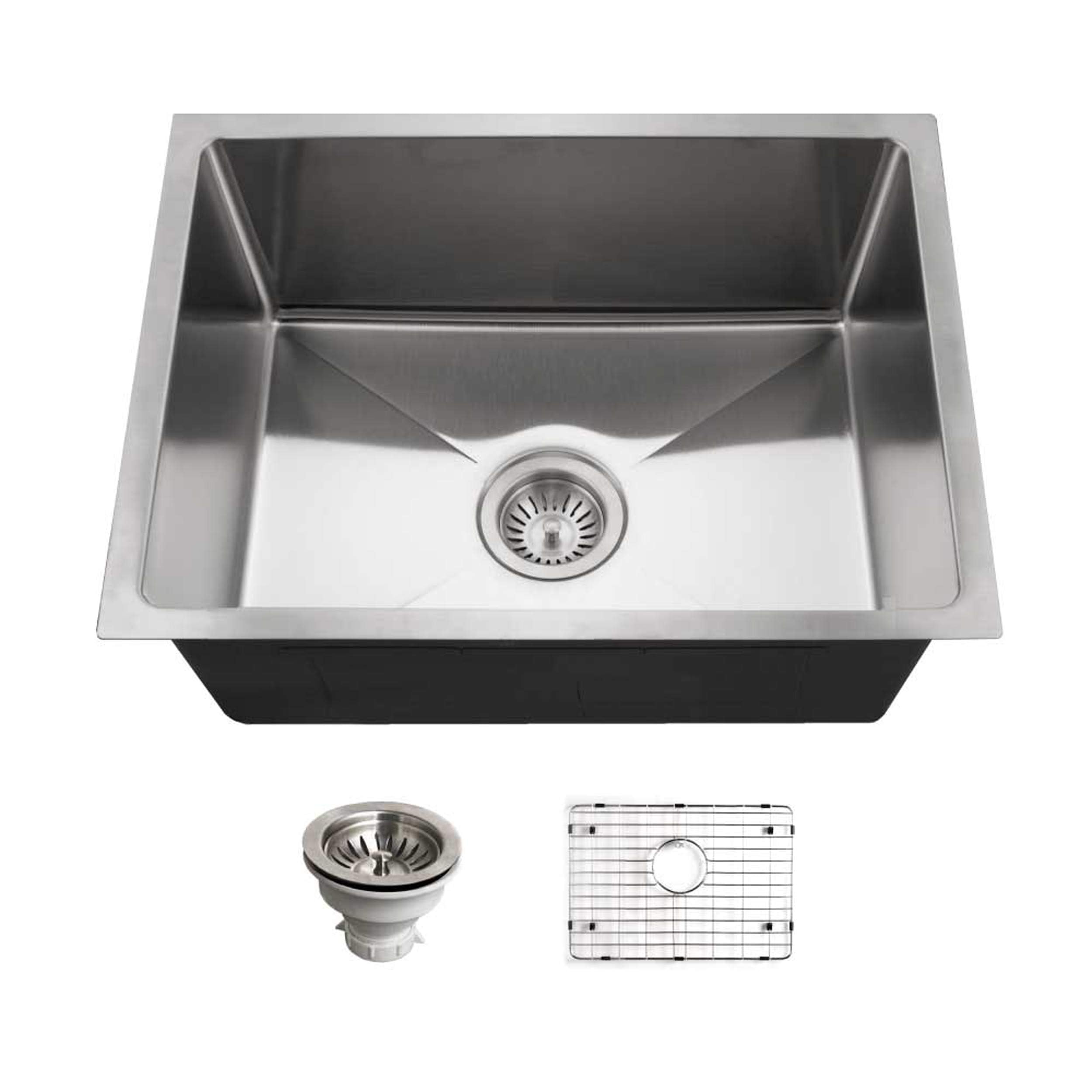 HOUZER NOS-4100-1 23-1/16 x 18 Inch Stainless Steel Kitchen Sink - Undermount Single Bowl, Commercial Grade 16 Gauge, Noise Reduction for Modern Home & Restaurant Use