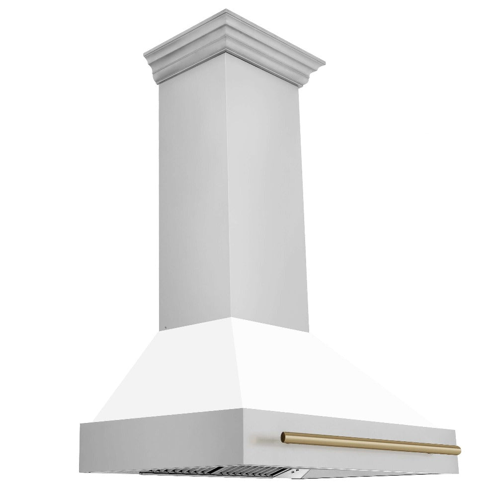 ZLINE Autograph Edition 36 Inch Stainless Steel Range Hood with White Matte Shell & Handle (8654STZ WM36) - Premium Kitchen Ventilation for Modern Homes & Professional Chefs