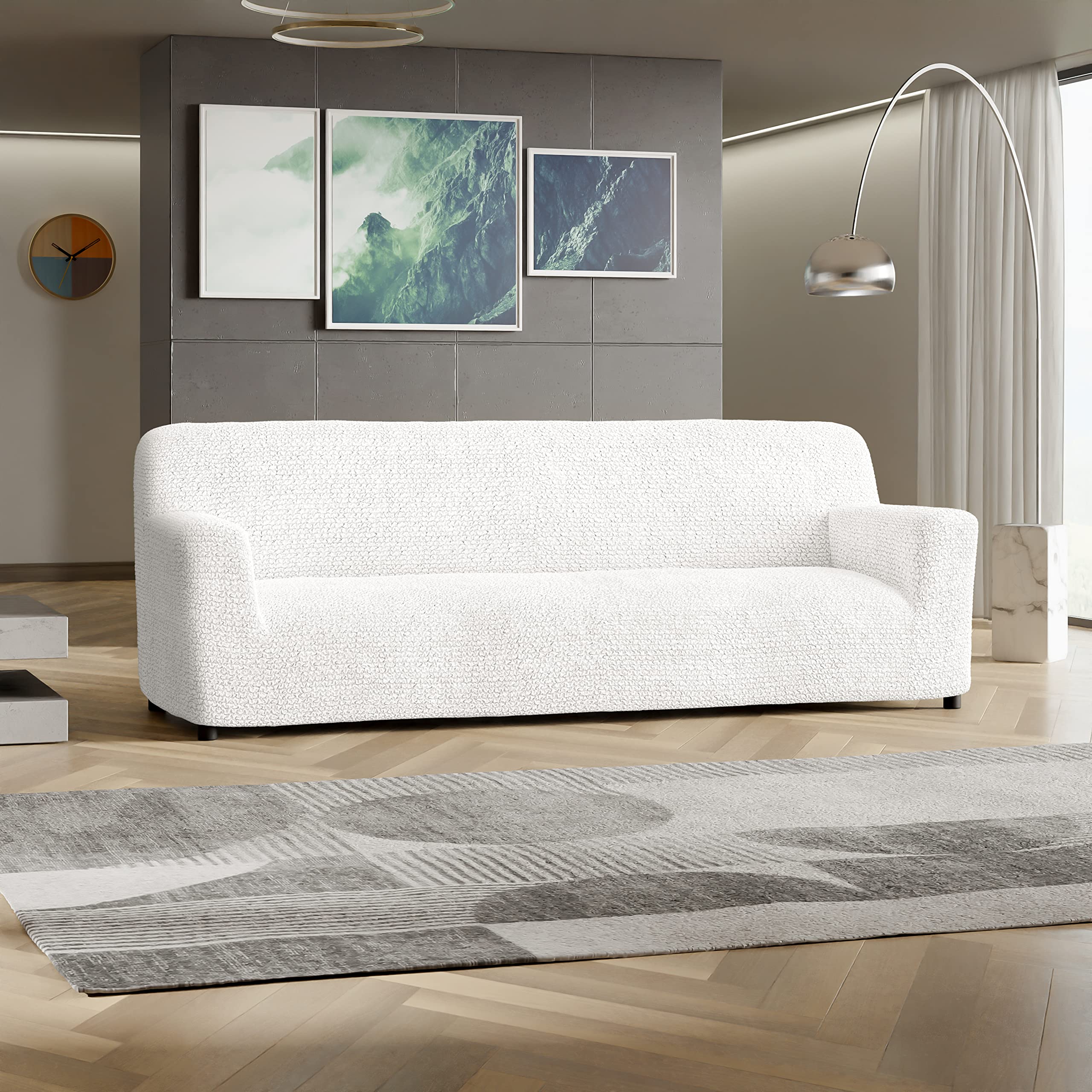 PAULATO BY GA.I.CO. Stretch Sofa Slipcover - Soft Polyester Fabric Couch Cover - Washable 1-Piece Form Fit Protector for Pets - Microfiber Collection (Crisp White) | Perfect for Living Room, Family Room & Pet-Friendly Homes