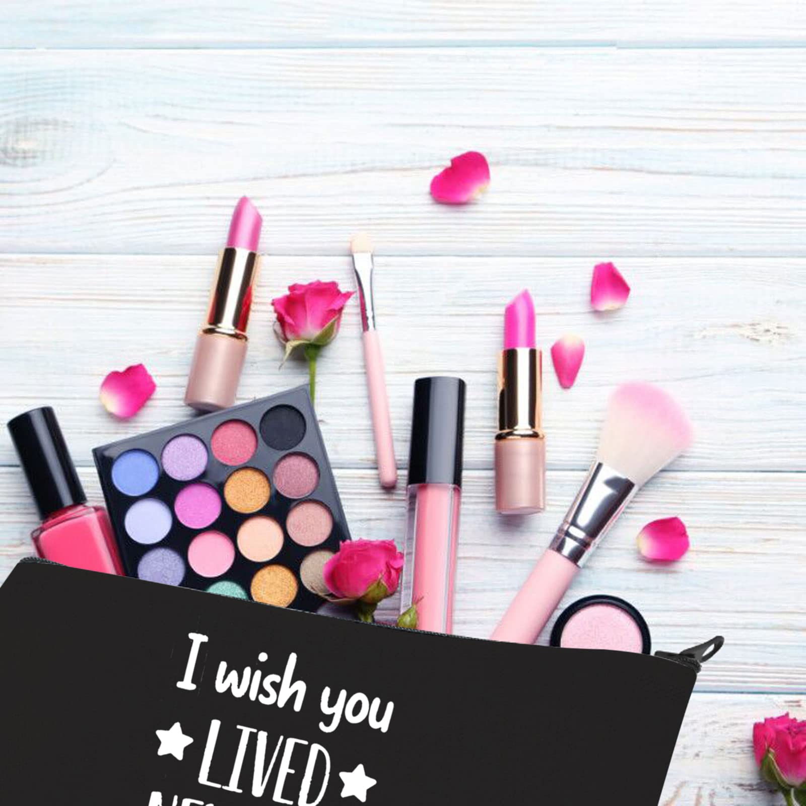 I Wish You Lived Next Door Makeup Bag - Best Friend Gifts for Women, BFF Birthday Present, Long Distance Friendship Keepsake for Bestie, Soul Sister & Colleagues - Perfect Going Away Gift & Travel Cosmetic Pouch (Lived Next Door Design)