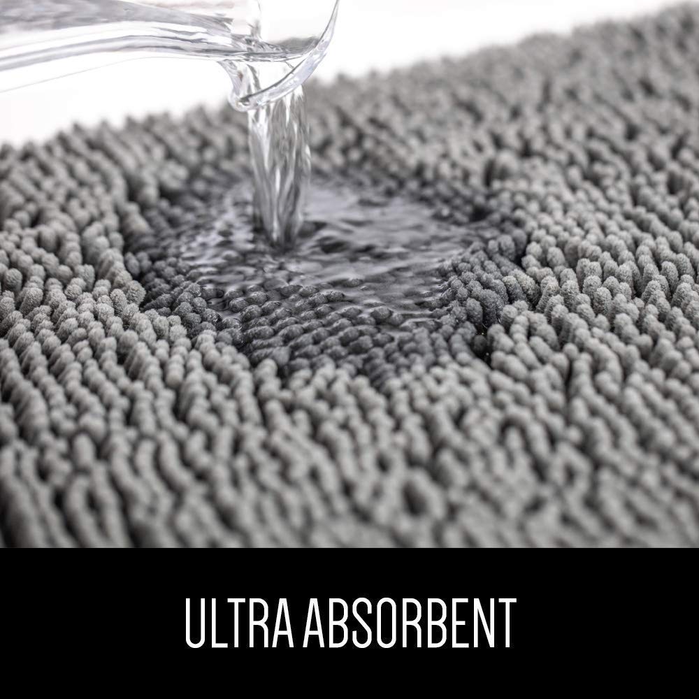 Gorilla Grip Chenille Bath Rug & Shower Mat Set - 30x20 Inch Gray Bath Rug + 21x21 Inch Clear Shower Mat - Machine Washable - Non-Slip Bathroom Floor Mats for Safety & Comfort - Perfect for Bathrooms, Showers & Vanity Areas