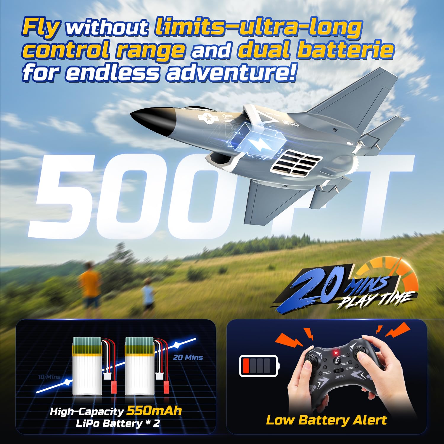 DEERC F35 4 Channel Brushless RC Plane for Adults - 2.4GHz Remote Control Airplane with 6-Axis Gyro Stabilizer, RTF Ducted Fan Fighter Jet - Easy to Fly Hobby Aircraft for Advanced Players | Outdoor Flying, Backyard Fun & RC Aviation Enthusiasts