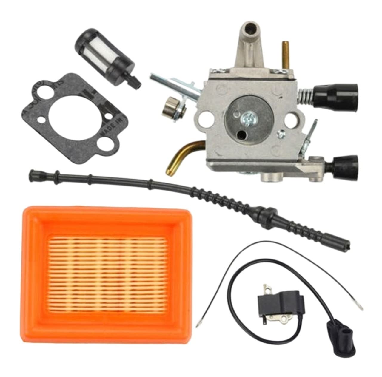 STIHL FS120 FS200 FS250 FS300 Carburetor Gasket Kit with Ignition Coil & Air Filter - Replacement Parts for Trimmer & Garden Tools - Perfect for Lawn Maintenance & Landscaping Equipment Repair