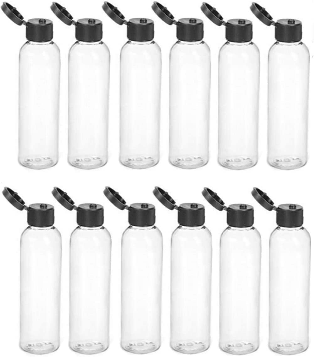 Harrods 100ml (12-Pack) Clear Refillable Travel-Size Plastic Bottles with Black Flip Cap - Leak-Proof Squeeze Containers for Toiletries, Shampoo, Lotion | Perfect for Air Travel, Gym, Camping & Hotel Stays