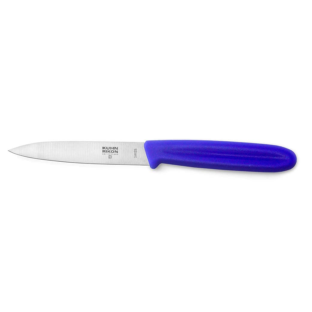 KUHN RIKON 4 Inch Paring Knife - Sharp Stainless Steel Kitchen Knife with Ergonomic Blue Handle for Peeling, Slicing & Precision Cutting - Perfect for Fruits, Vegetables & Small Food Prep