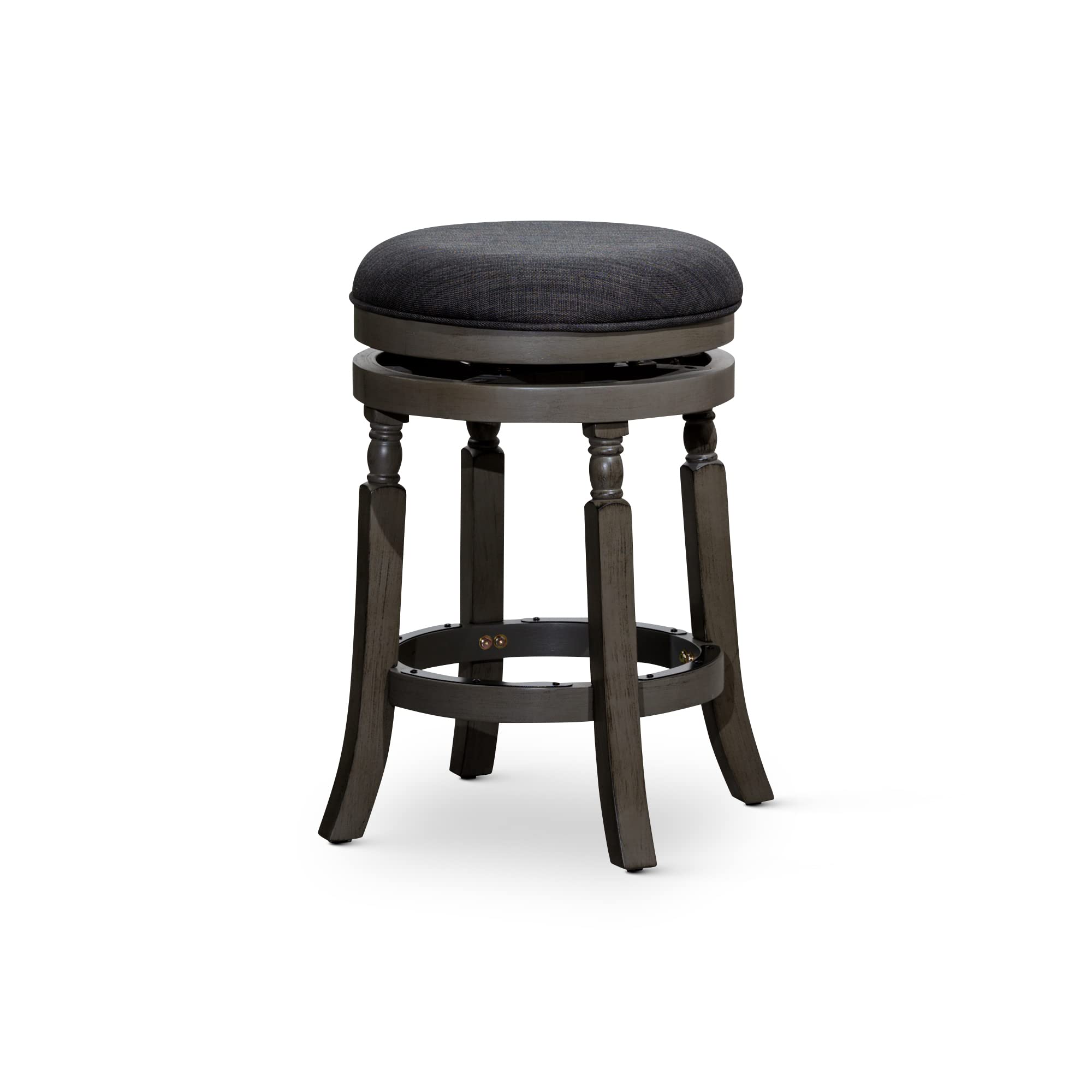 DTY Indoor Living Palmer Lake Swivel Stool - 24 Inch Counter Height Bar Stool with Weathered Gray Finish & Charcoal Seat - Perfect for Kitchen Islands, Breakfast Bars & Home Decor