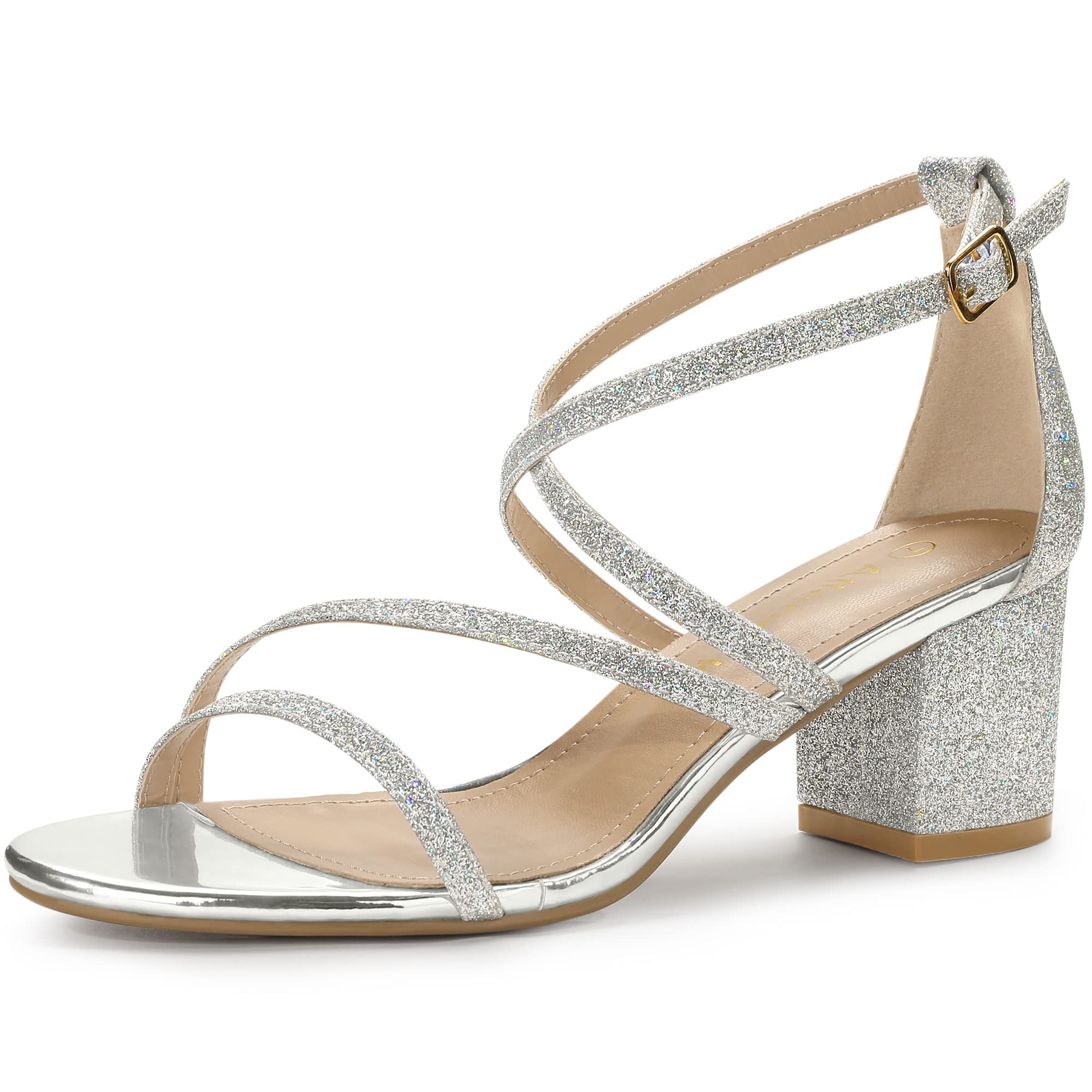 Allegra K Women's Glitter Crisscross Strap Chunky Heel Sandals - Party, Wedding & Evening Dress Shoes for Women