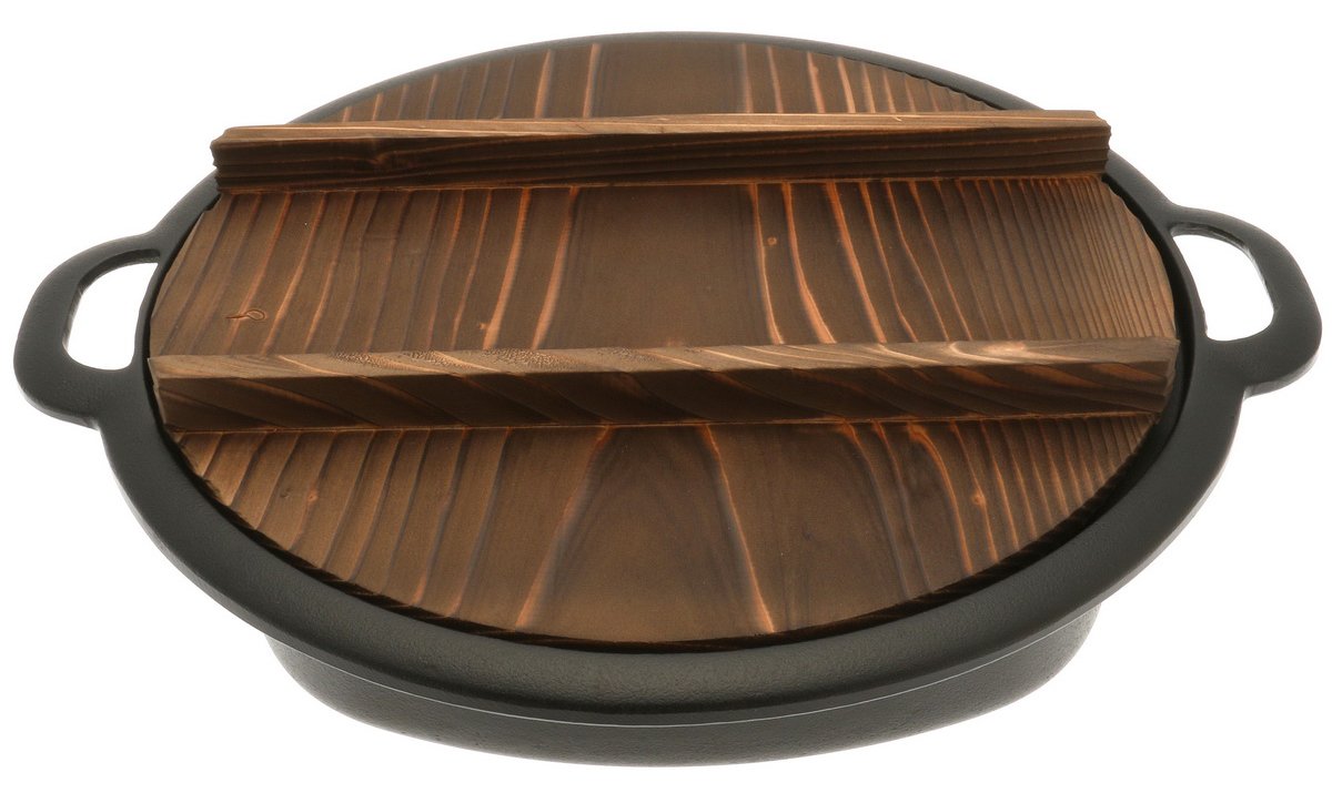 Iwachu Cast Iron Gyoza Pan with Wooden Lid - Large Black Dumpling Pan for Perfect Japanese Potstickers | Ideal for Home Cooking & Restaurant Use