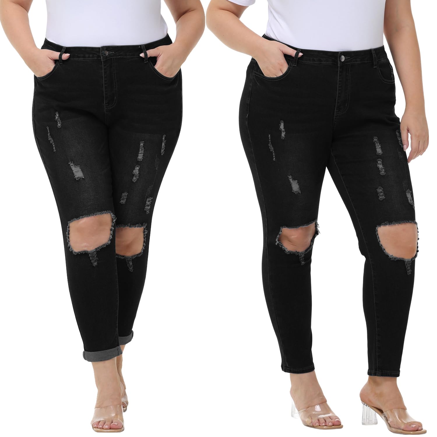 Tulucky Women's Plus Size Boyfriend Jeans - Distressed Ripped Denim Pants with Stretch, Comfortable Skinny Fit for Casual Wear | Perfect for Everyday Outfits, Street Style & Weekend Looks