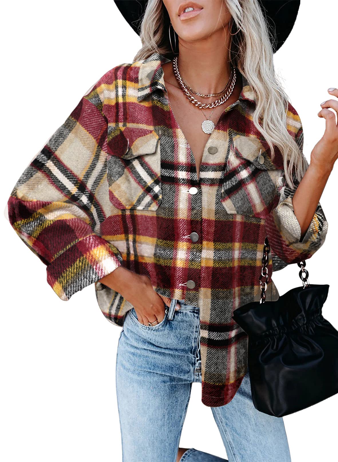 Dokotoo Women's Corduroy Button Down Shirt - Long Sleeve Oversized Boyfriend Blouse Top for Casual Wear & Layering