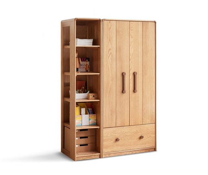 Premium Oak Solid Wood Kids Wardrobe - Multi-Functional Storage Organizer for Clothes, Toys & Books - Perfect for Bedroom, Nursery & Playroom Organization