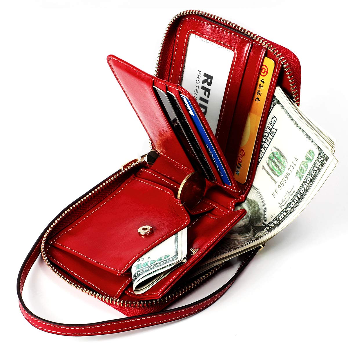 RFID Blocking Genuine Leather Women's Wallet - Small Zip Around Credit Card Holder & Wristlet Clutch Purse | Perfect for Everyday Use, Travel & Shopping