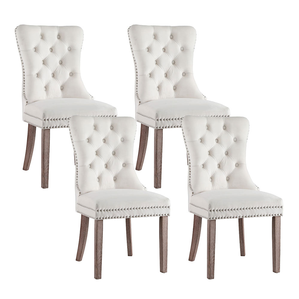 4-Piece Artiss Velvet Dining Chairs Set - Beige Upholstered Kitchen Chairs for Dining Room, Living Room & Home Decor