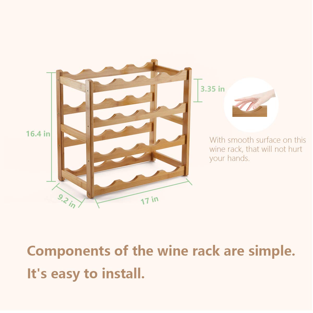 Sturdy 4-Tier Bamboo Wine Rack - Holds 16 Bottles, Durable Countertop Wine Storage Cabinet for Kitchen, Pantry & Dining Room - Perfect for Home Bar, Wine Cellar & Entertaining Guests