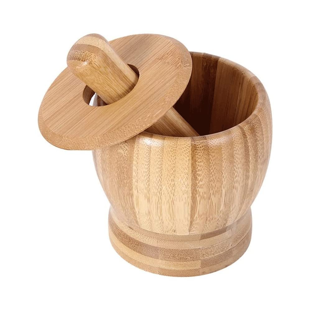 Premium Bamboo Mortar and Pestle Set - Natural Garlic Press, Ginger Crusher & Spice Grinder - Perfect for Crushing Herbs, Spices, Garlic & Ginger - Ideal for Cooking, Baking & Making Fresh Sauces