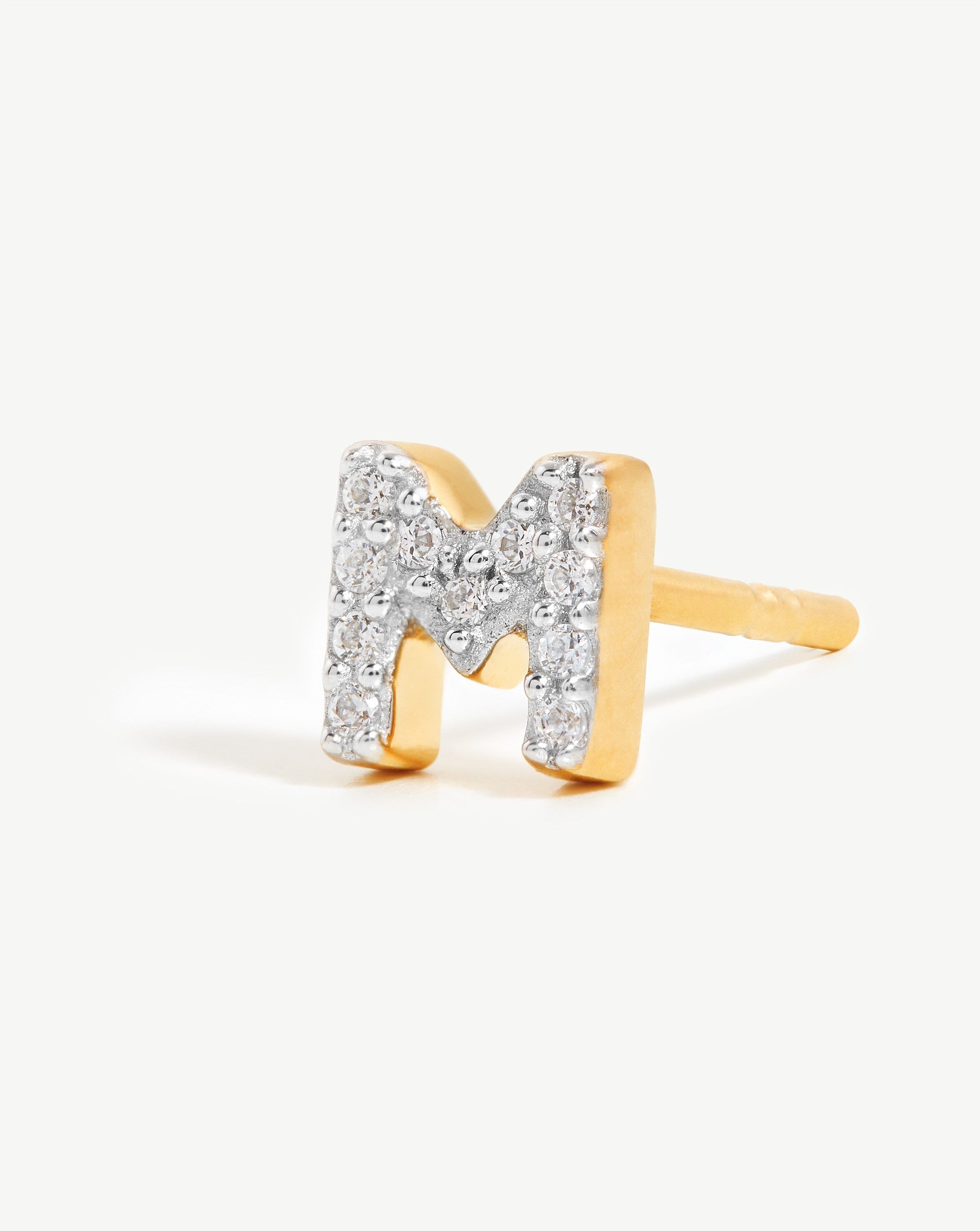 Pave Initial Single Stud Earring - Personalized Initial M | 18k Gold Vermeil & Cubic Zirconia - Perfect for Birthdays, Anniversaries & Everyday Elegance