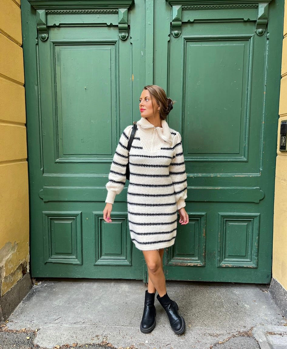Nadine Half Zip Dress for Women - Buttercream & Sky Captain Colors - Stylish Casual & Office Wear