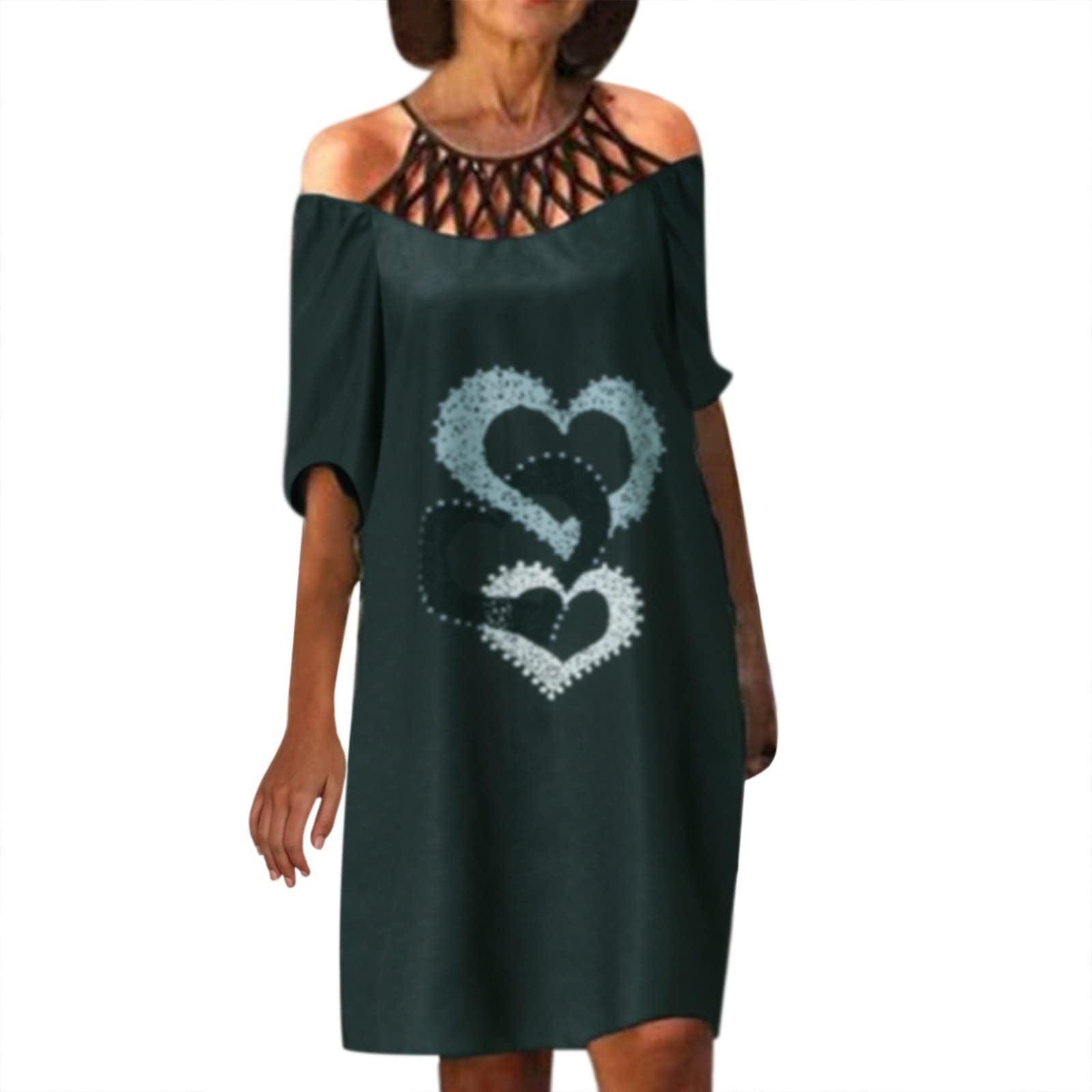 Women's Summer Casual Crewneck Cutout Printed Short Sleeve Mini Dress - Beach Sun Dress for Ladies | Perfect for Vacation, Pool Party & Outdoor Activities