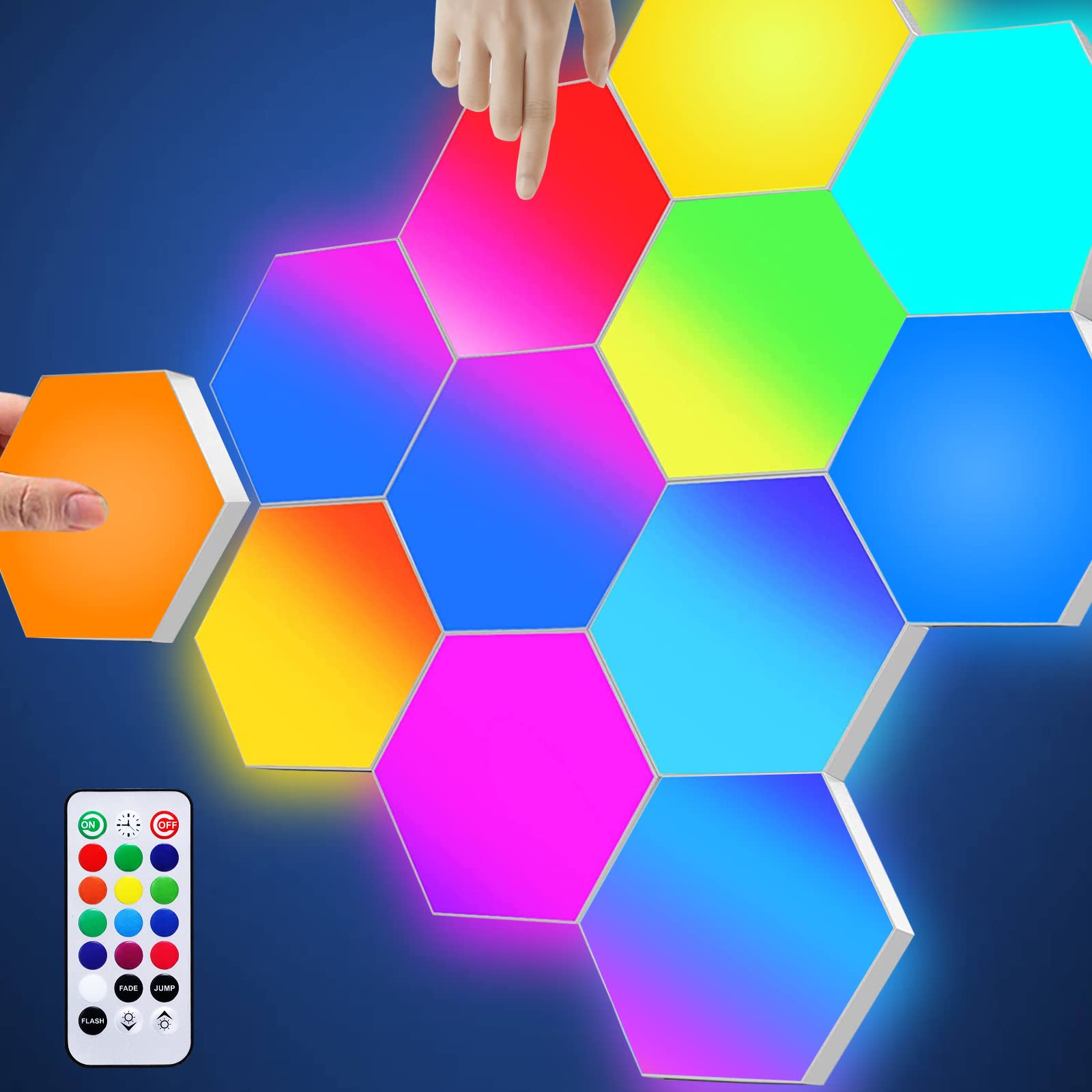 Amailand Hexagon LED Wall Lights - RGB Color Changing, Remote & Touch Control, 14-Piece Geometric Panel Set for Gaming Room, Living Room, TV Backlight - Perfect for Home Decor & Ambient Lighting