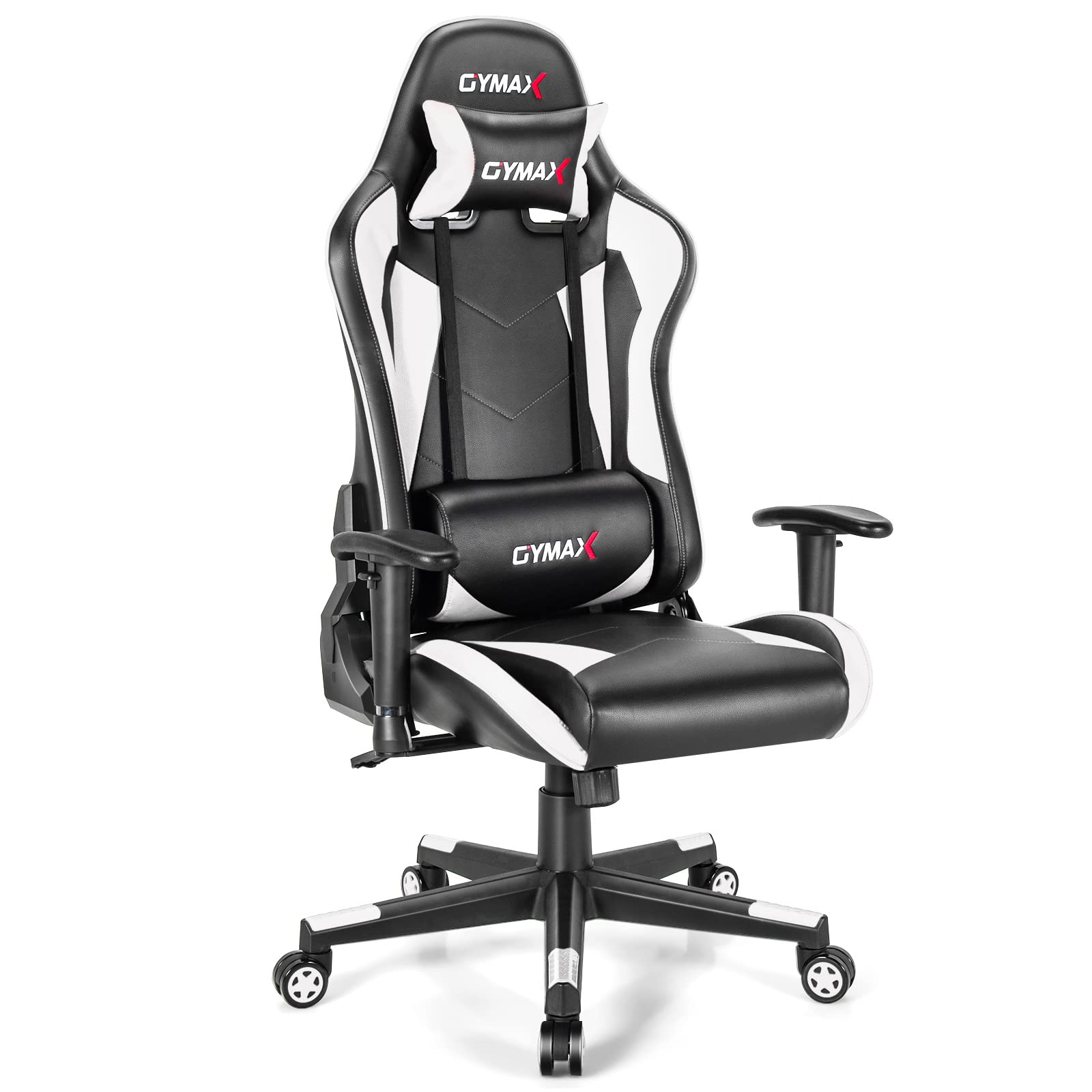 GYMAX Ergonomic Gaming Chair - Adjustable Racing Style Office Chair with Lumbar Support & Headrest, 360° Swivel, Height Adjustable for Home, Office & Gaming Setup - Perfect for Esports, Work & Leisure (White)