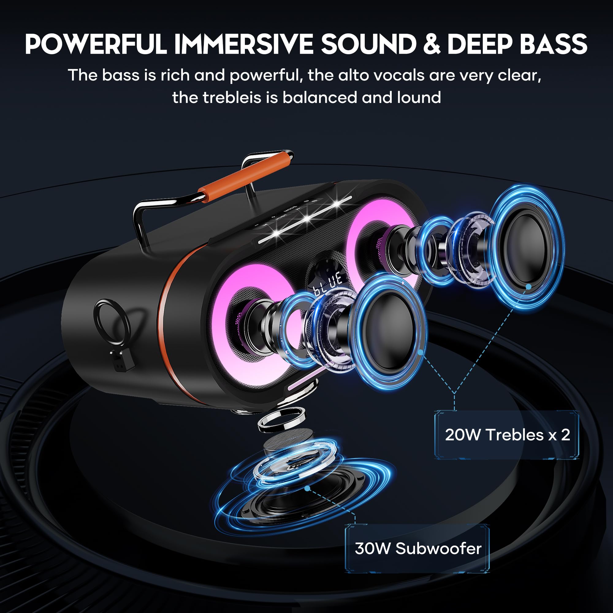 BIGASUO Portable Bluetooth Karaoke Machine with Deep Bass & Flashing Lights - Wireless PA Speaker System with 2 UHF Microphones for Home, Party, Wedding & Outdoor Singing | Perfect for Family Gatherings, Birthday Celebrations and Camping Entertainment