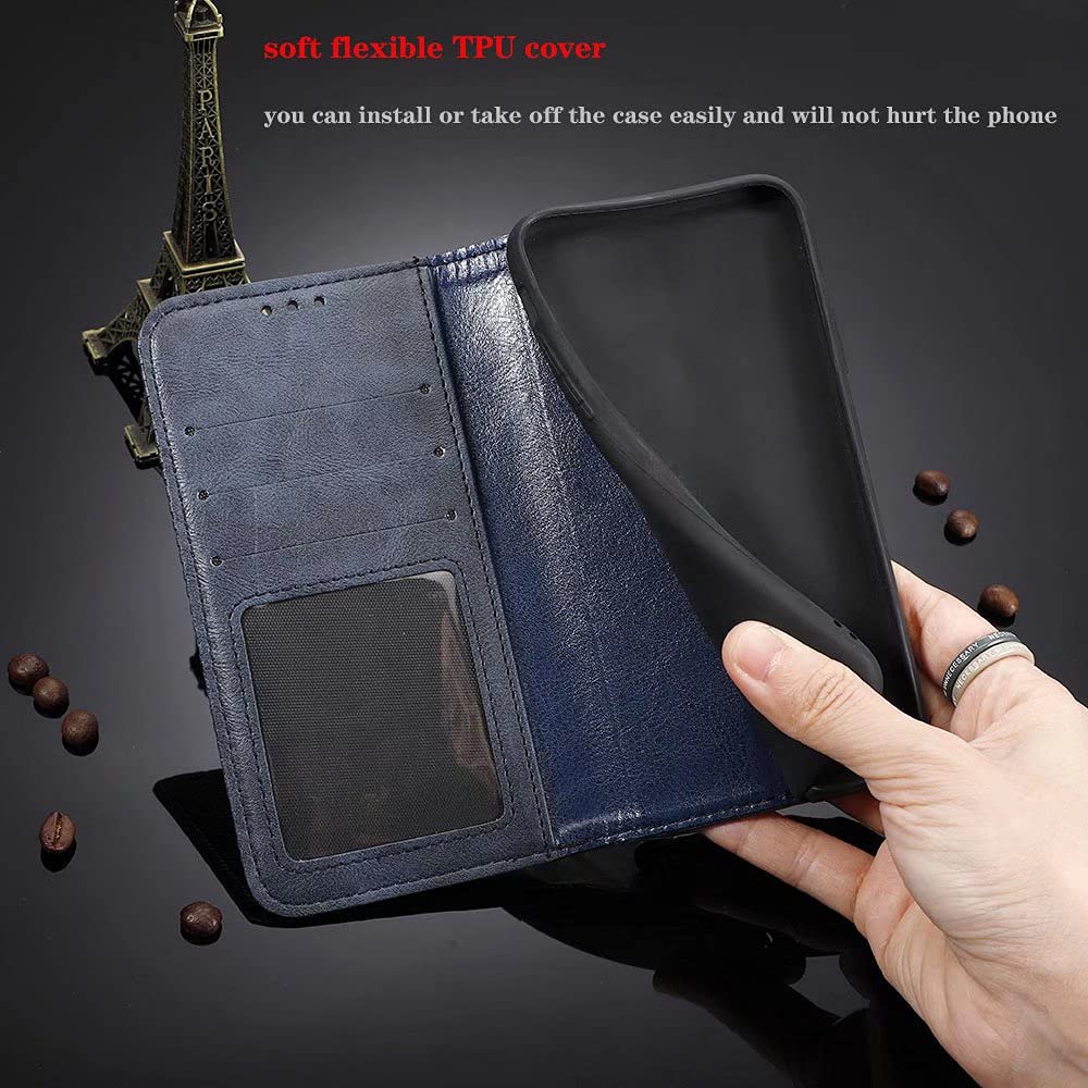 Premium Leather Wallet Case for Honor Magic6 Lite - Magnetic Flip Cover with Card Holder & Kickstand (Blue) | Slim Protective Phone Case with RFID Blocking | Perfect for Business, Travel & Everyday Use