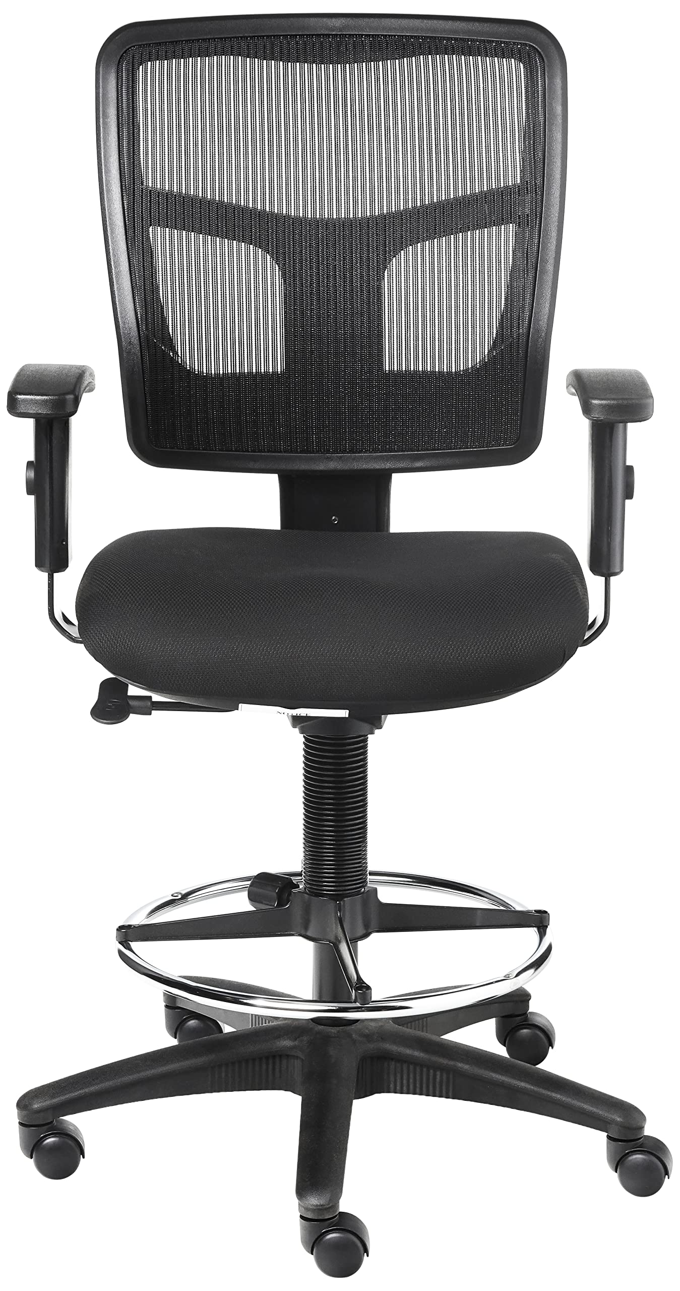 Lorell Mid-Back Ratchet Stool with Foot Ring - Ergonomic Mesh Back & Fabric Seat, Adjustable Office Chair, Black - Perfect for Home Office, Workstation, and Computer Desk Use