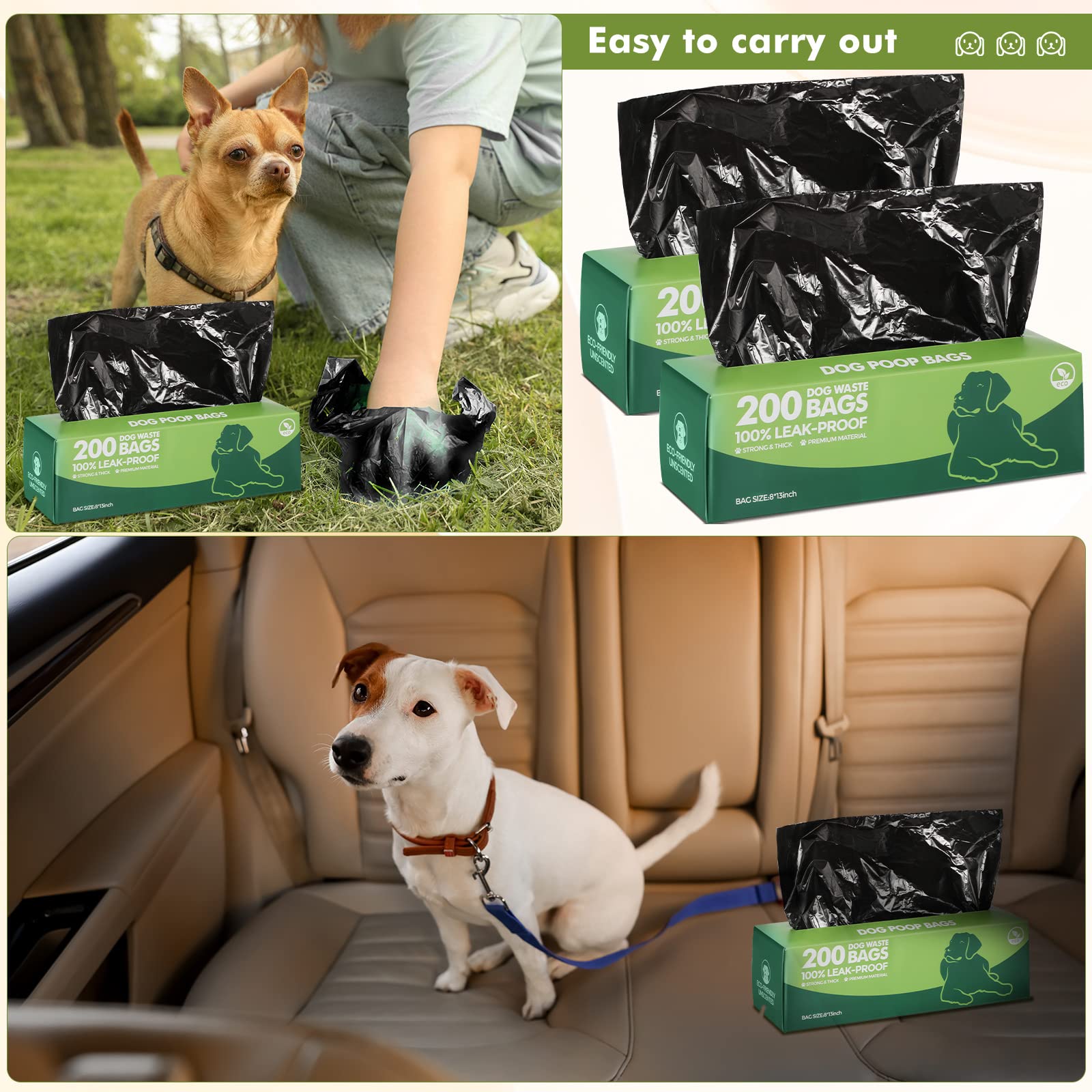Sherr 20 Rolls (4000 Counts) Extra Thick Leak-Proof Dog Poop Bags - Heavy Duty Pet Waste Bags for Dogs, Puppies & Pets - Convenient for Outdoor Walking, Travel & Park Cleanup (Black, 20 Rolls of 200 Bags)