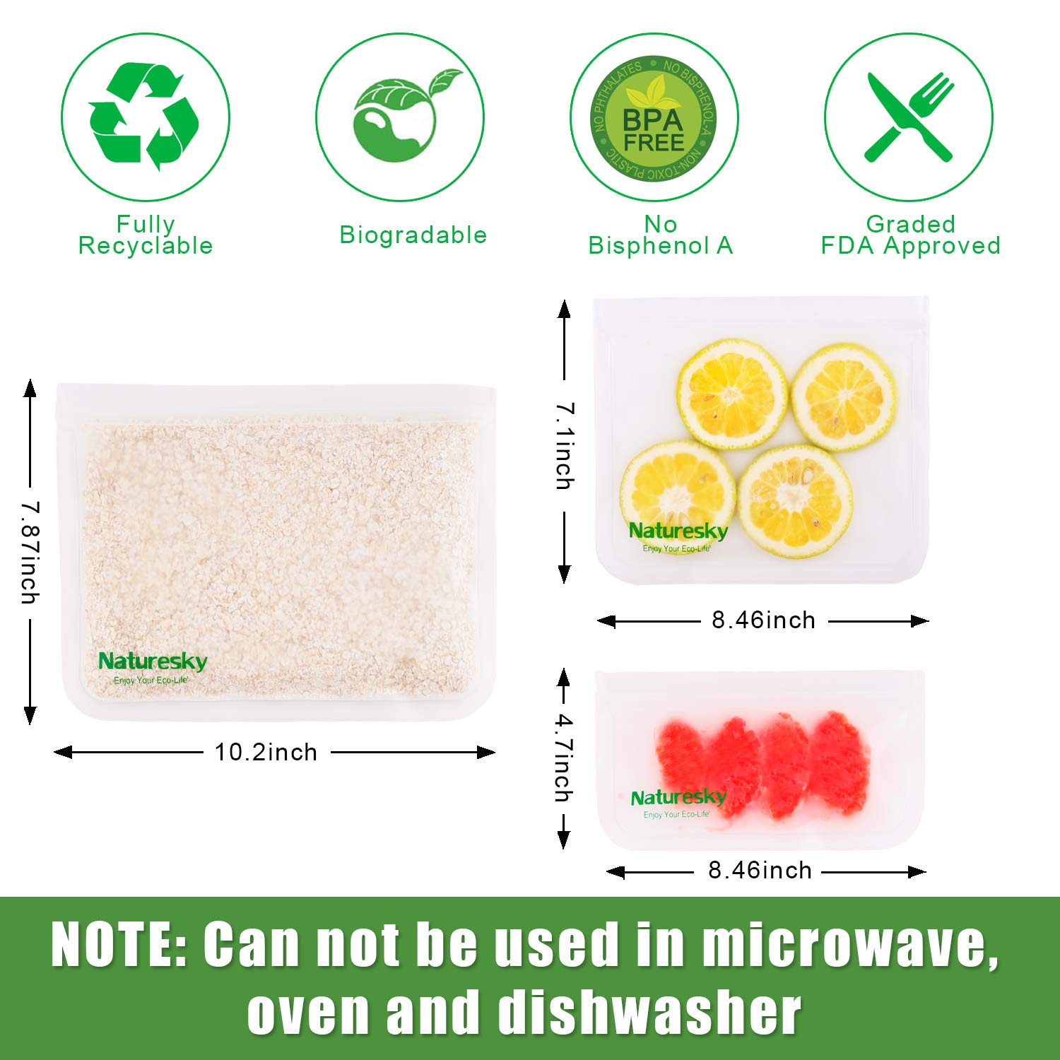 Eco-Friendly Reusable Storage Bags 10-Pack - BPA Free Freezer Safe Food Bags (3 Gallon + 4 Sandwich + 3 Snack Bags) | Leakproof Silicone Ziplock Bags for Meal Prep, Freezing & On-the-Go Snacks