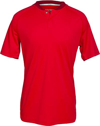 TRUWEAR Men's Premium No Collar Polo Shirt - Breathable Comfort Fit Golf & Casual Wear - Red