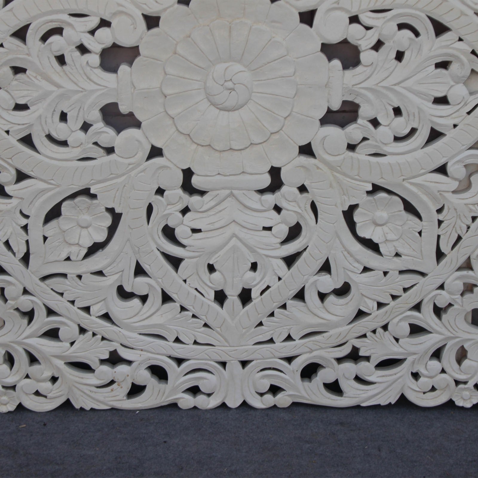 Handcrafted Dynasty Carved Panel Bed Headboard in White - Elegant Bedroom Decor for Master Suite & Guest Room