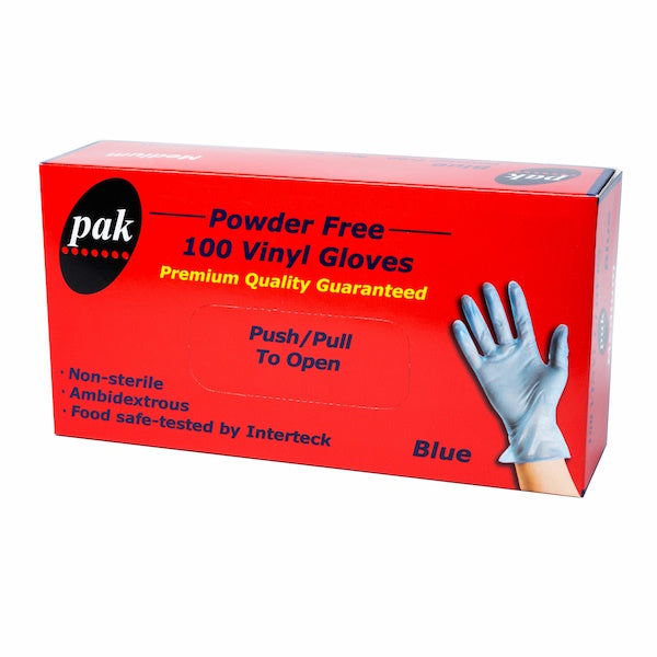 PAK Powder-Free Vinyl Gloves - Blue Disposable Gloves for Food Handling, Cleaning & Medical Use