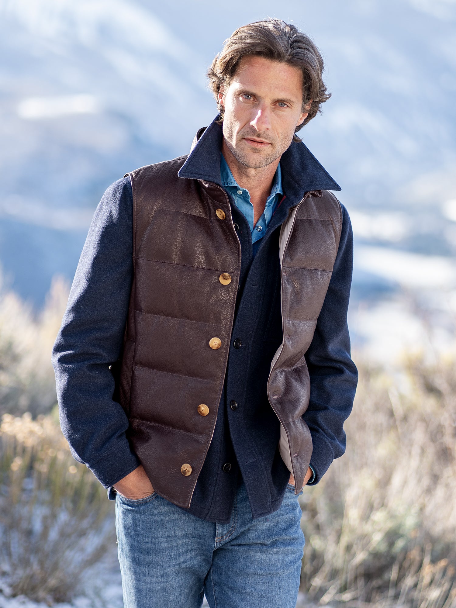 Men's Genuine Leather Down Vest - Lightweight Warm Winter Jacket for Outdoor Activities, Hiking & Casual Wear