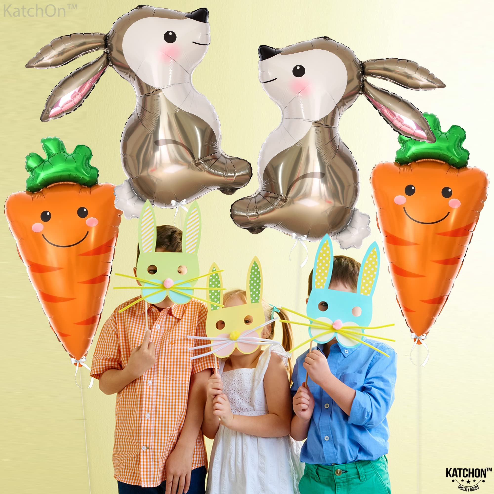 KatchOn 32 Inch Giant Carrot & Bunny Easter Balloons - Pack of 4 | Easter Party Decorations, Bunny Birthday Decorations, Spring Festival Balloons | Perfect for Easter Egg Hunts, Baby Showers, and Outdoor Garden Parties