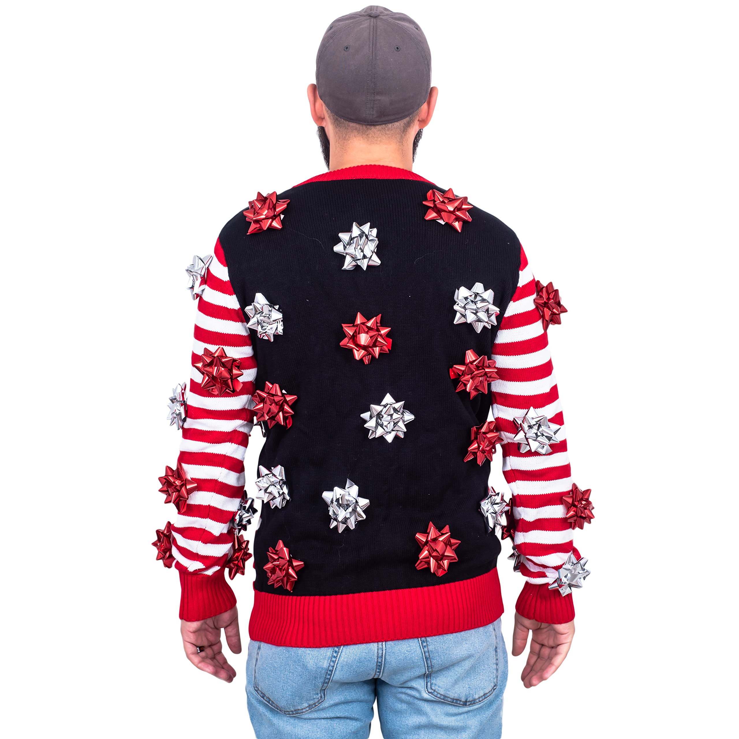 Festive Ugly Christmas Sweater - Funny Holiday Gift Wrapping Bow Cardigan for Women & Men | Perfect for Xmas Parties, Family Gatherings & Secret Santa Exchanges