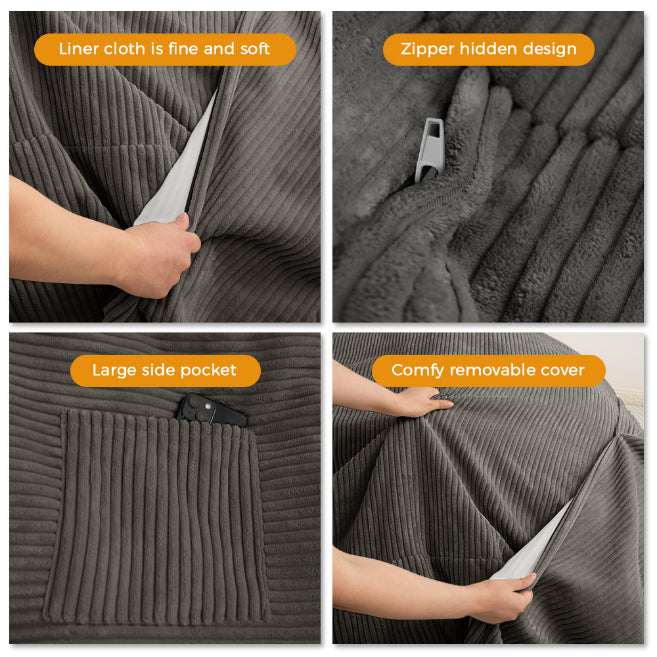MAXYOYO Giant Bean Bag Bed - Corduroy Convertible Chair & Floor Mattress for Adults | Comfortable Lounge Chair & Guest Bed for Living Room, Bedroom & Dorm