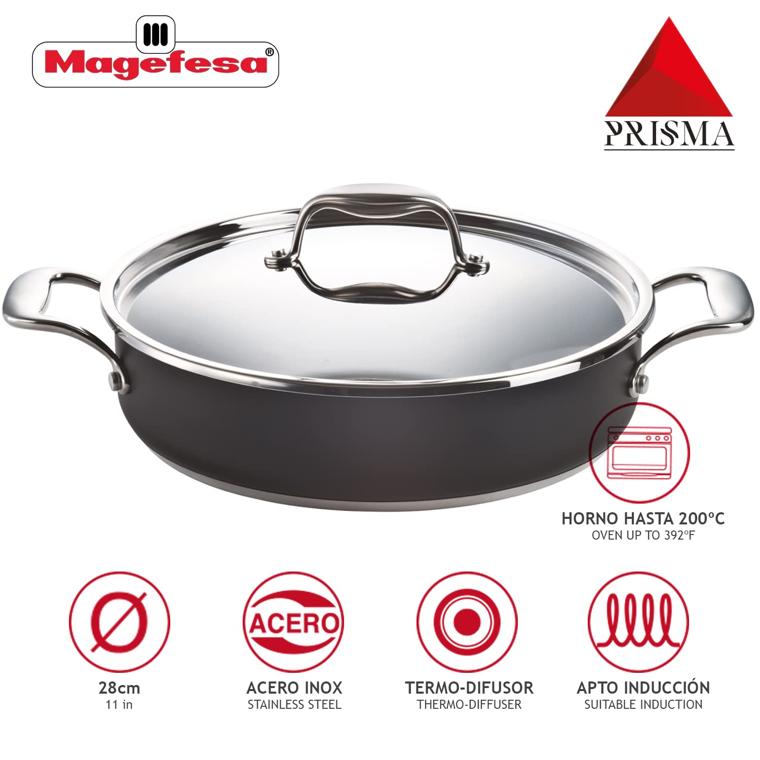 Magefesa Prisma Model 28cm Stainless Steel Lunch Box & Wallet - Insulated Food Container for School, Office, Picnics & Travel