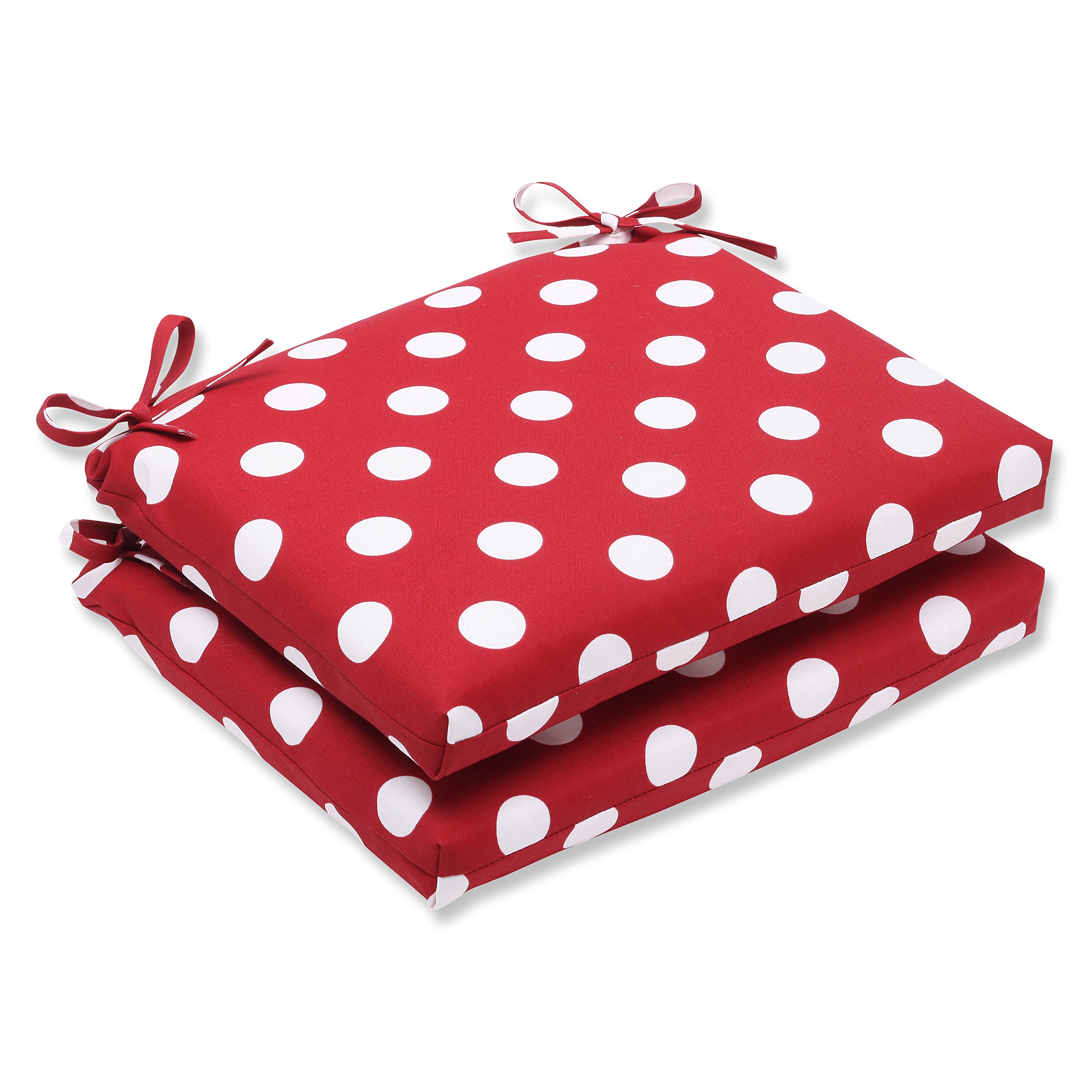 Pillow Perfect Red Polka Dot Square Corner Seat Cushions 18.5x16 Inch - Set of 2 for Outdoor & Indoor Use - Perfect for Patio Chairs, Window Seats, and Reading Nooks