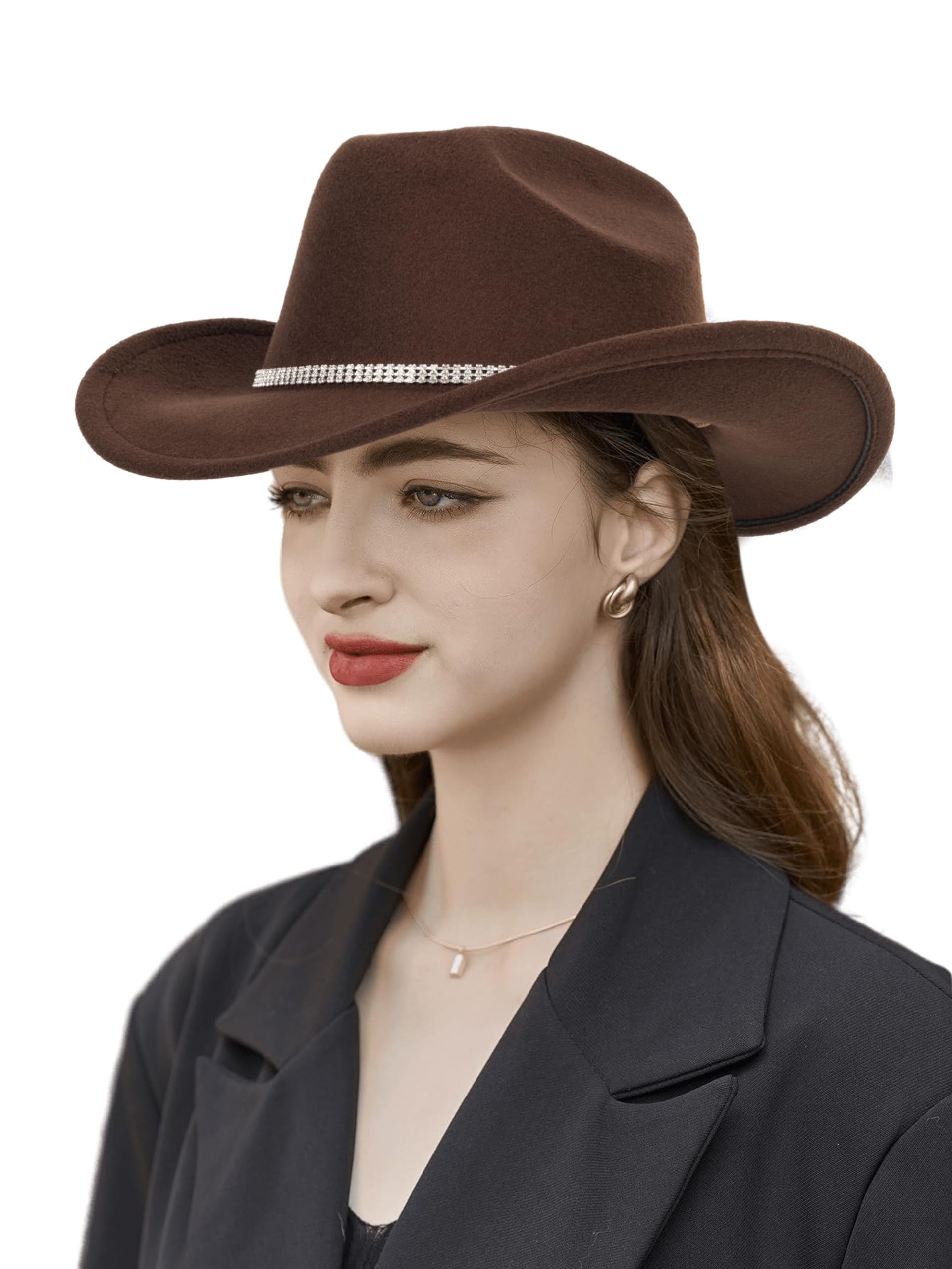 Western Cowboy Hat for Men & Women - Classic Felt Cowgirl Hat with Rhinestone Band - Perfect for Rodeo, Country Music Festivals, Halloween Costumes & Daily Fashion Wear
