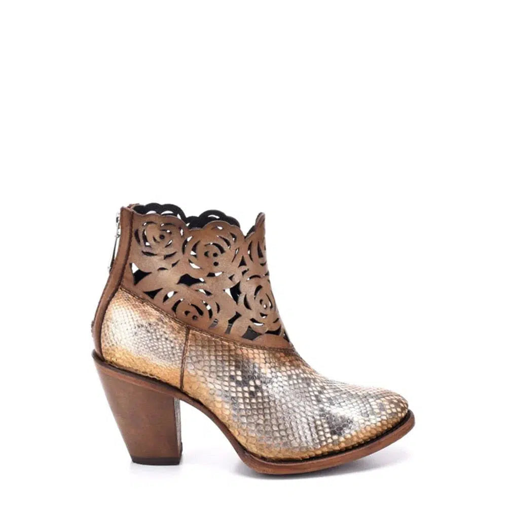 Women's Cuadra Metallic Gold Western Cowgirl Python Skin Ankle Boots - Stylish Cowboy Boots for Country Dancing, Rodeo & Fashion Outfits
