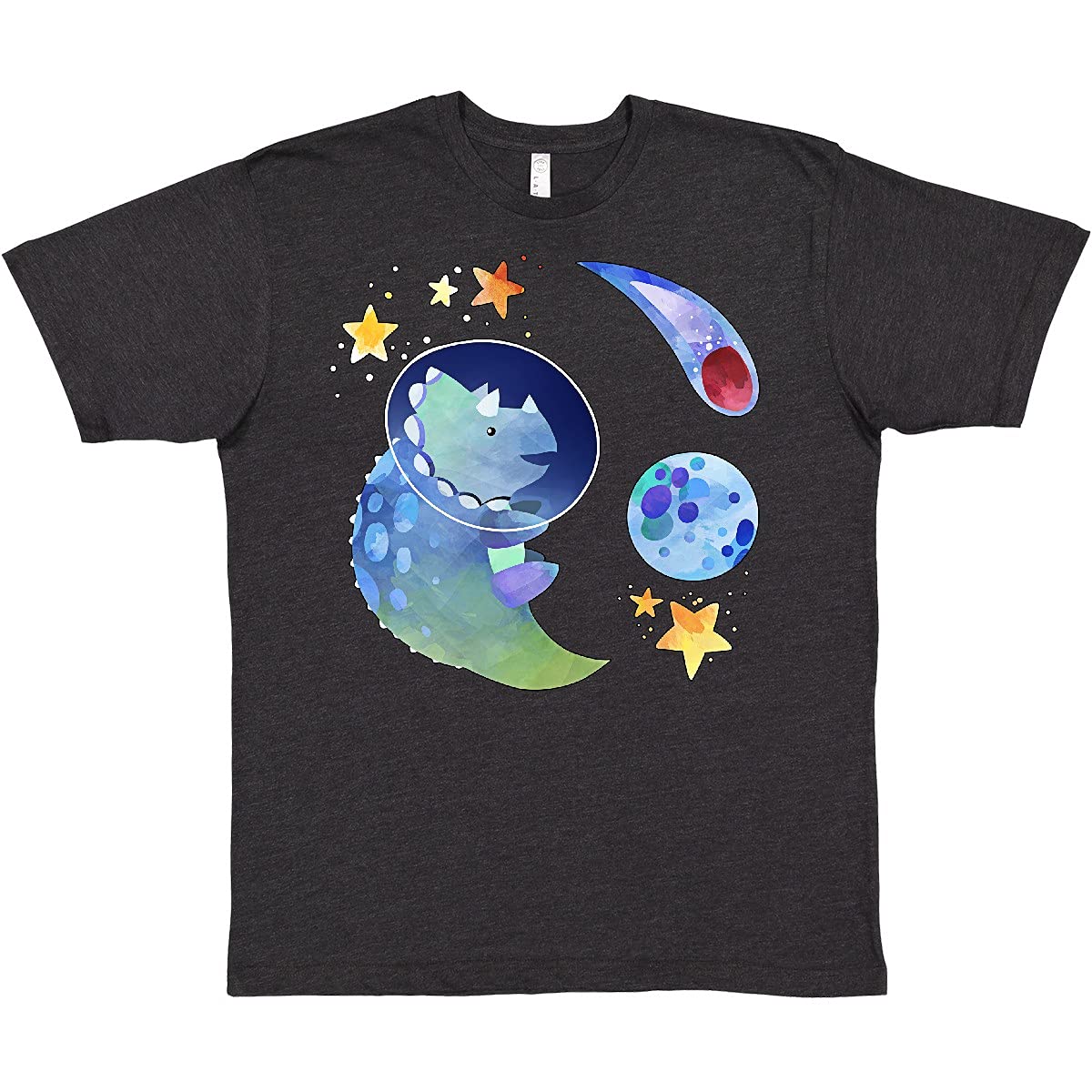 Inktastic Triceratops in Space with Planets and Stars Graphic T-Shirt - Dinosaur Lover's Tee for Men, Women & Kids | Fun Science Fiction Apparel for Casual Wear, Gifts & Cosplay