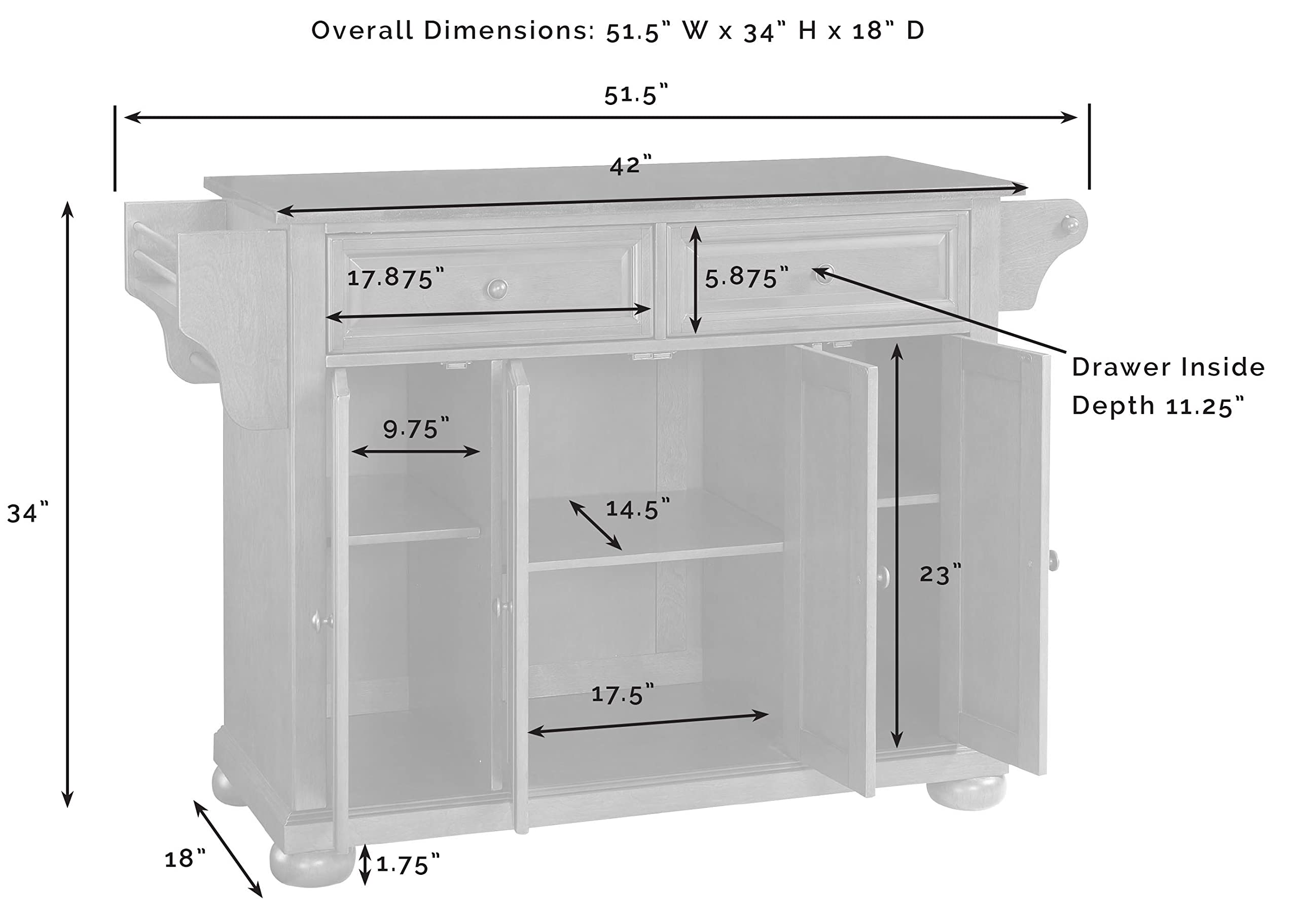 Crosley Alexandria Granite Top Rolling Kitchen Island Cart - White | Microwave Stand with Storage & Spice Rack | Perfect for Small Kitchens, Apartments & Entertaining