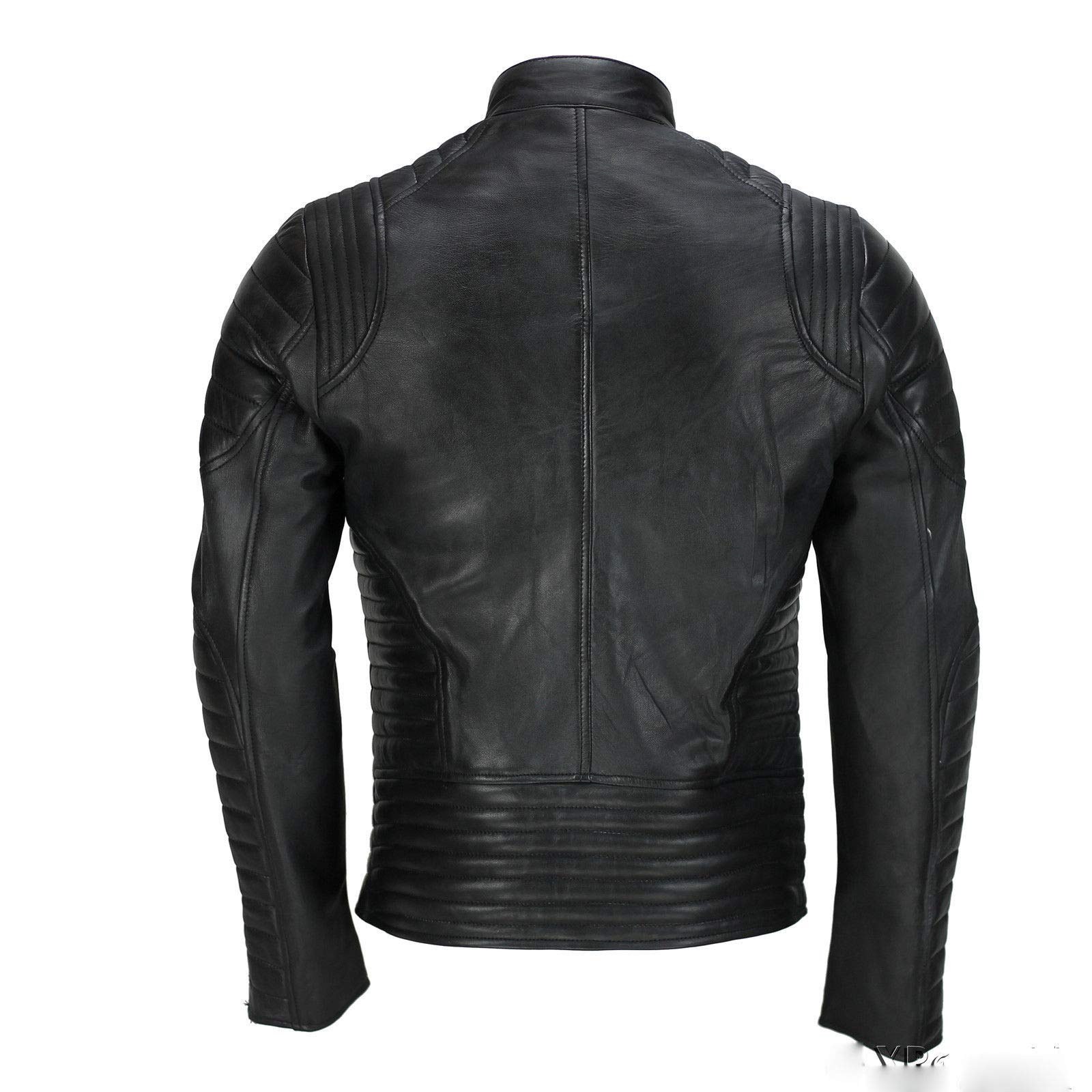 Men's Distressed Leather Jacket - Black Motorcycle Bomber Jacket with Zipper | Stylish Fashionable Outerwear for Riding, Casual Wear & Night Out