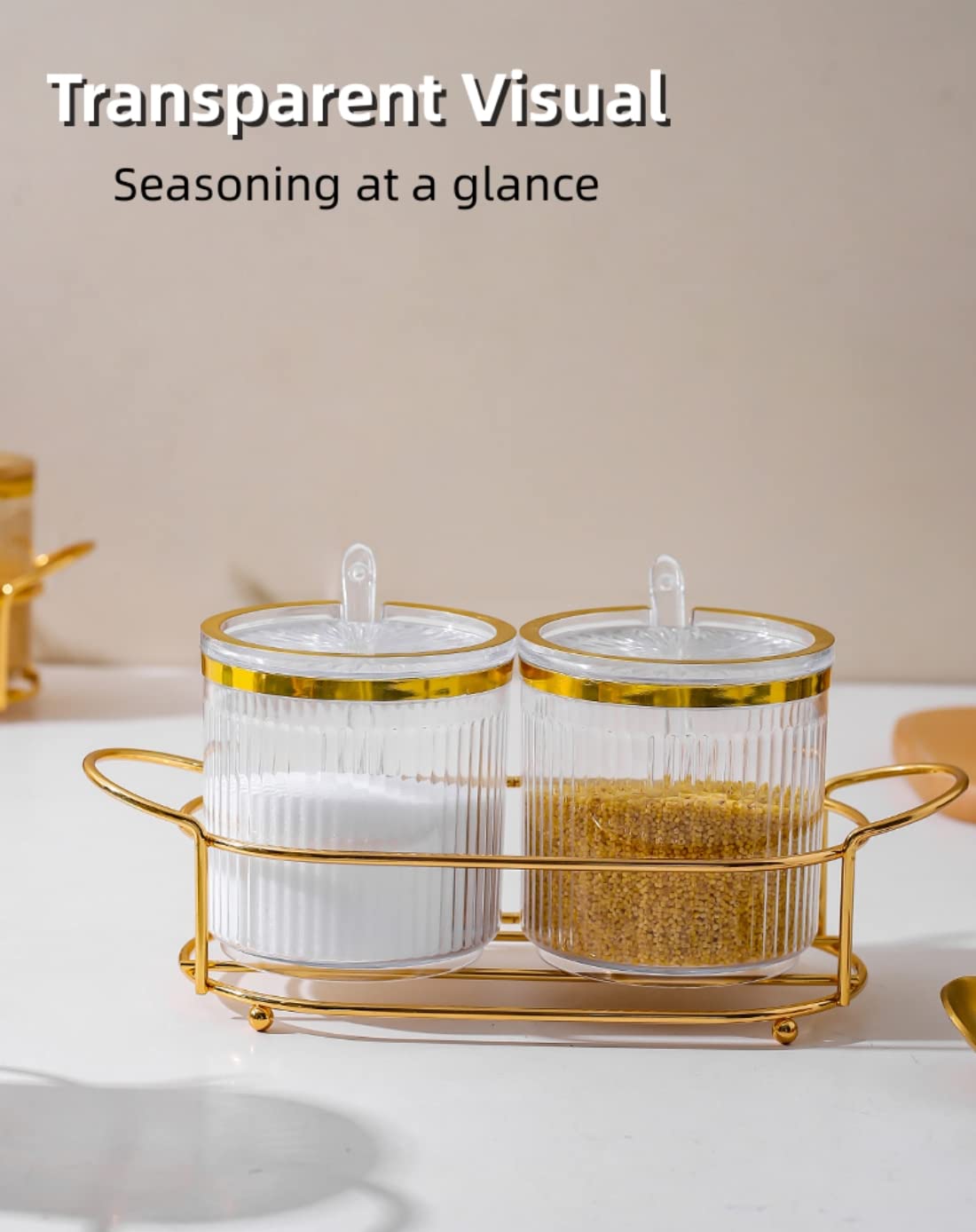 NAN Wind Acrylic Spice Jars with Lids & Spoons - 4-Piece Clear Plastic Condiment Canister Set for Kitchen Storage (Salt, Paprika, Spices) - Perfect for Pantry Organization & Cooking Essentials